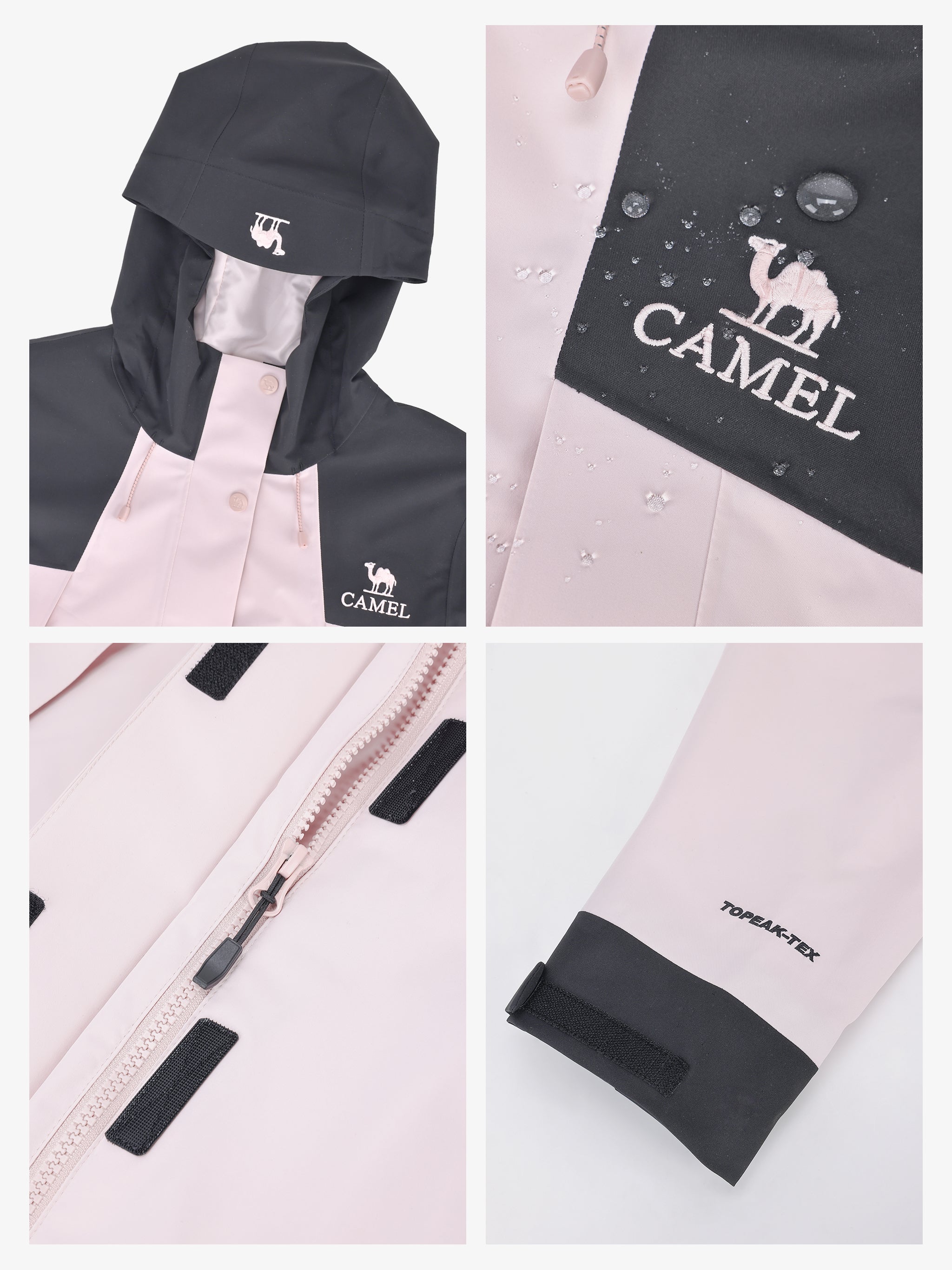 Details of Camel Women’s Interstellar Traverse TOPEAK-TEX® Shell Jacket designed for trail, urban use with adjustable fit