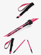 Close-up details of the Pink 3K carbon fiber folding trekking pole grip, wrist strap, and pole shaft