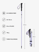 Violet trekking pole specifications: 3K carbon fiber, 38-120 cm adjustable length, 38 cm folded, 180 g, three-fold design