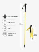 Active Yellow trekking pole specifications: 3K carbon fiber, 38-120 cm adjustable length, 38 cm folded, 180 g, three-fold design
