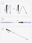 Folding and setup instructions for the Violet CAMEL 3K carbon fiber trekking pole