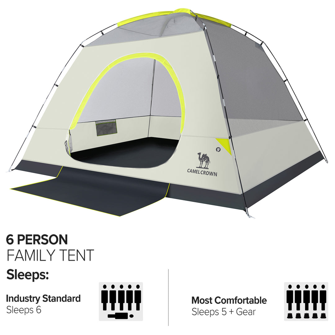 CAMEL CROWN Tents for Camping, 6 Person Waterproof Tent Skydome Camping Tent Easy Setup Backpacking Family Tents with Floor Mats and Attached Porch for Outdoor Hiking