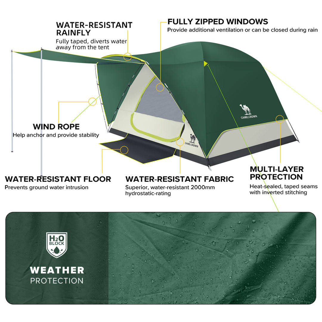 CAMEL CROWN Tents for Camping, 6 Person Waterproof Tent Skydome Camping Tent Easy Setup Backpacking Family Tents with Floor Mats and Attached Porch for Outdoor Hiking