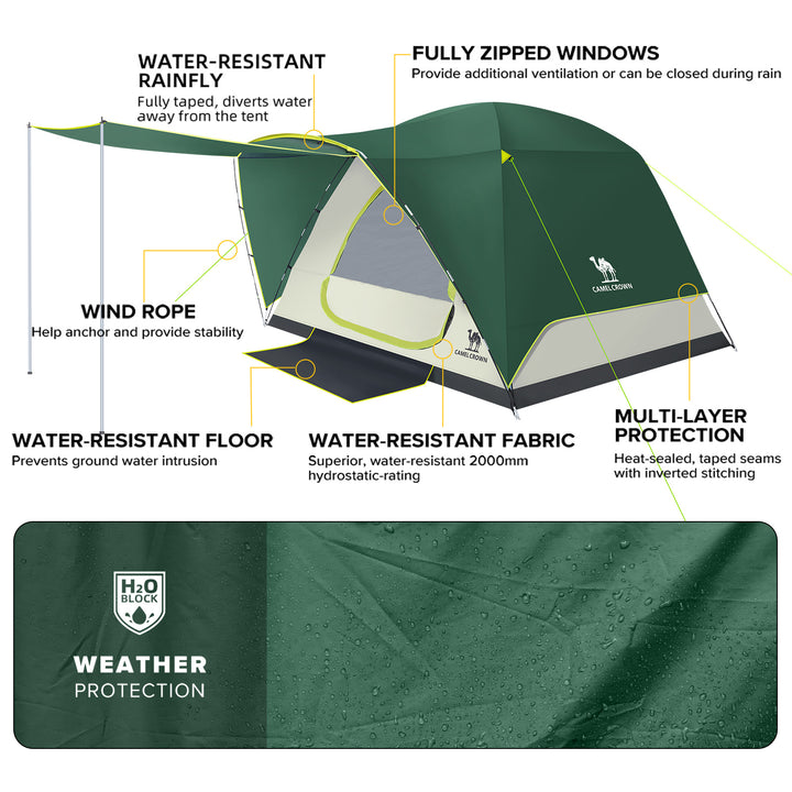 CAMEL CROWN Tents for Camping, 6 Person Waterproof Tent Skydome Camping Tent Easy Setup Backpacking Family Tents with Floor Mats and Attached Porch for Outdoor Hiking