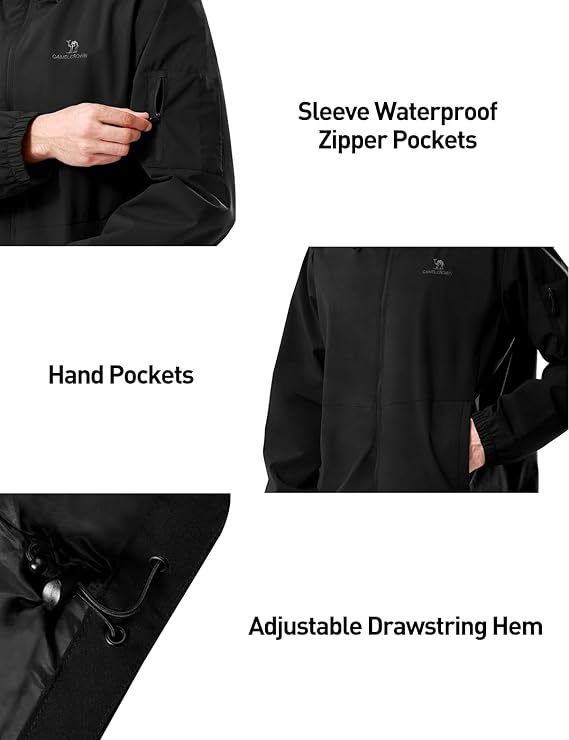 CAMELSPORTS Men Waterproof Softshell Jacket Windbreaker Hooded lightweight Rain Coat for Outdoor Hiking