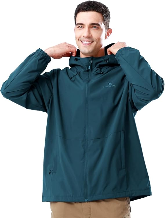 CAMELSPORTS Men Waterproof Softshell Jacket Windbreaker Hooded lightweight Rain Coat for Outdoor Hiking