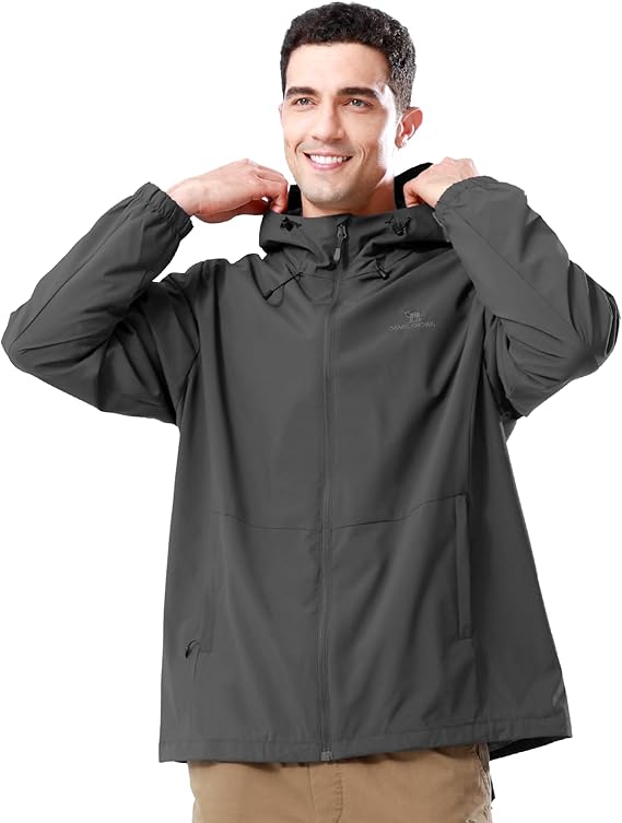 CAMELSPORTS Men Waterproof Softshell Jacket Windbreaker Hooded lightweight Rain Coat for Outdoor Hiking