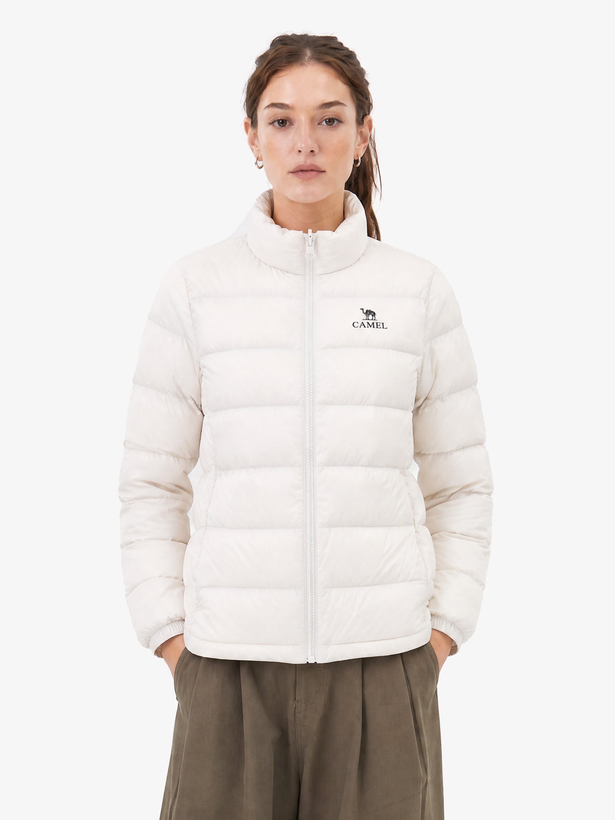 CAMEL Women's 3-in-1 Shell Jacket with Down Liner - A26CA6B050Y-bai+hei-8