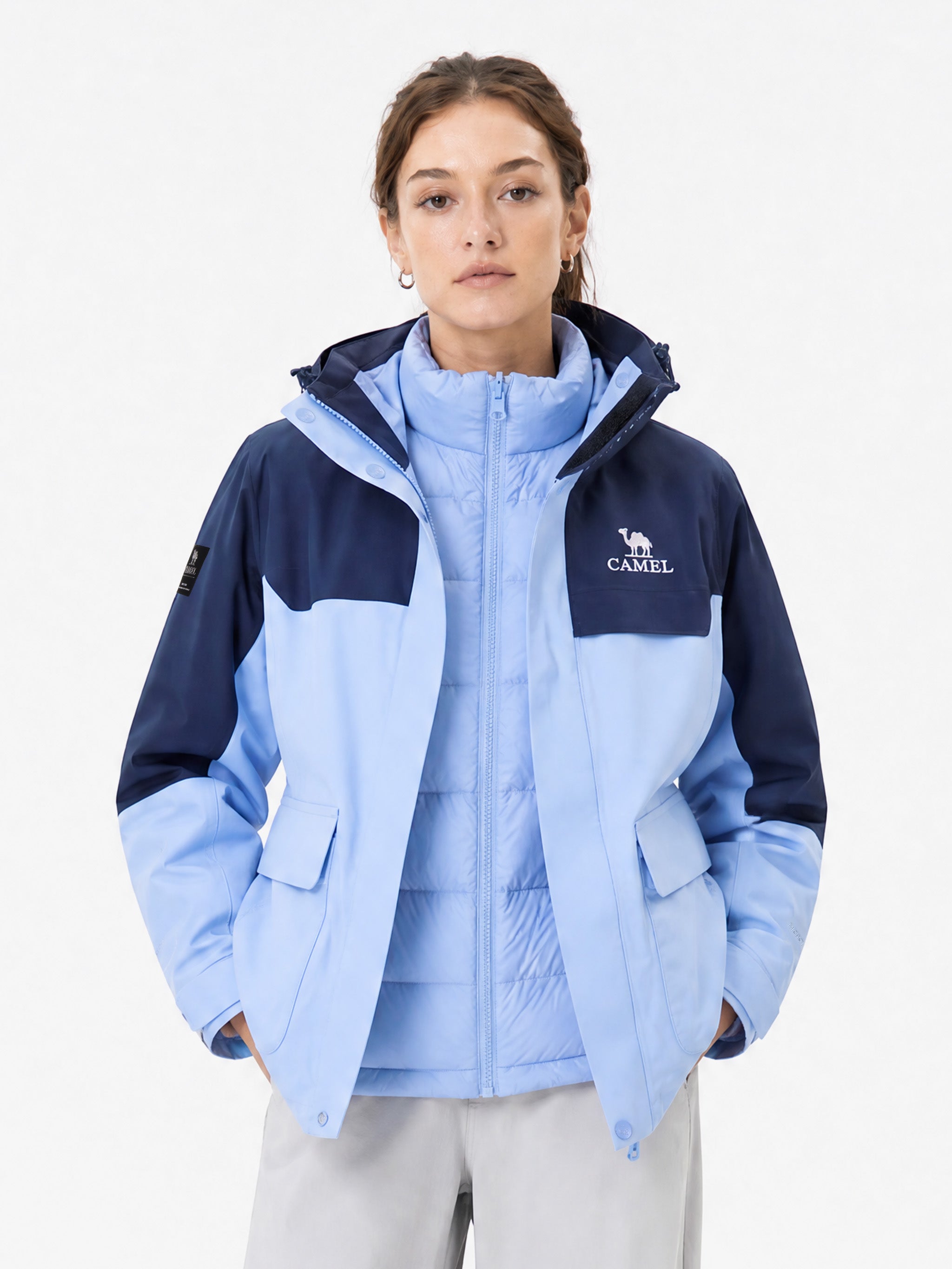 CAMEL Women's 3-in-1 Shell Jacket with Down Liner - A26CA6B050Y-lan+lan-7