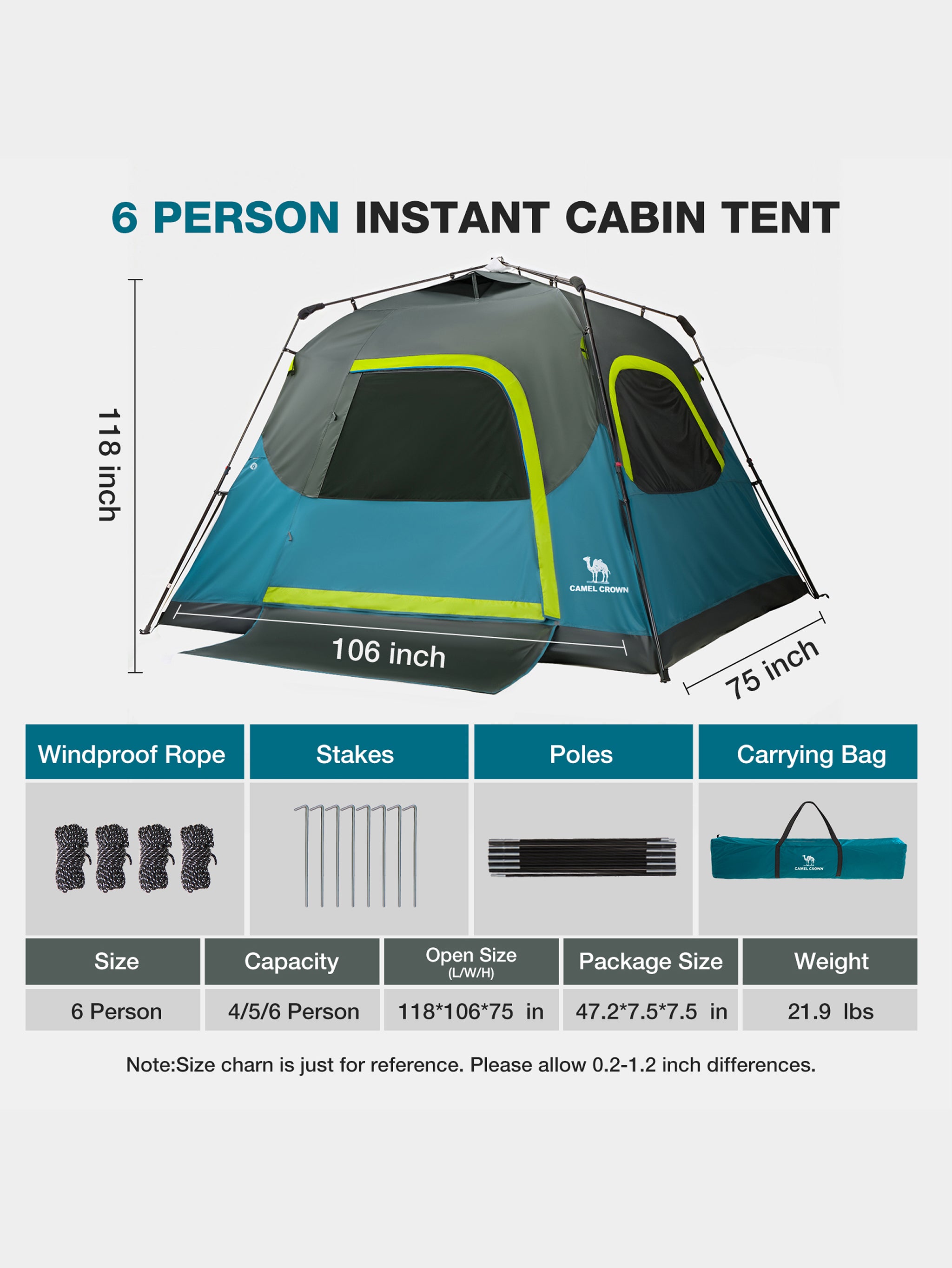 Camel Crown 6-Person Family Auto-Pitch Camping Tent – camel outdoor