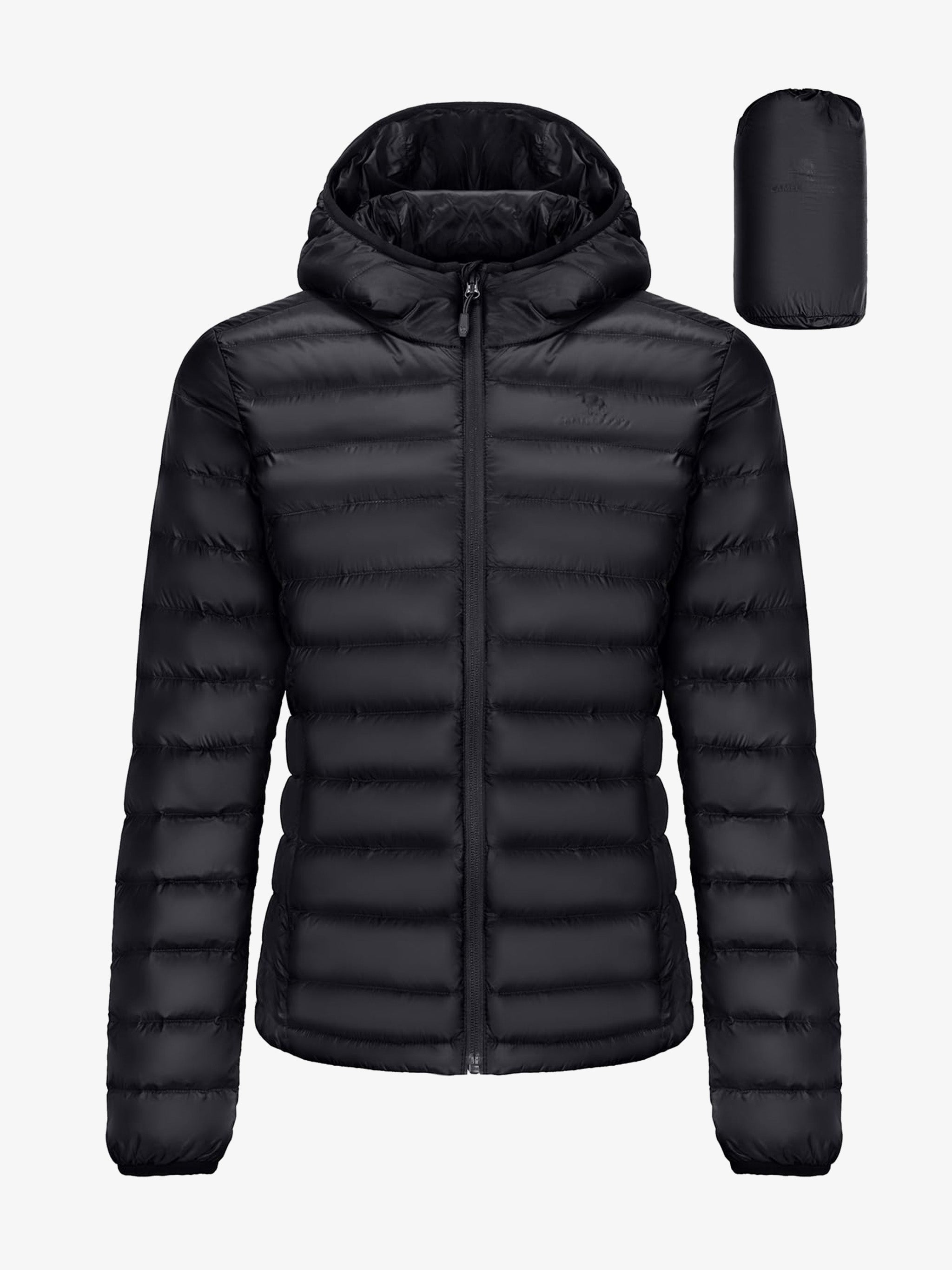CAMEL Women's Packable Hooded Lightweight Down Jacket - Z0W1U7102 -black1