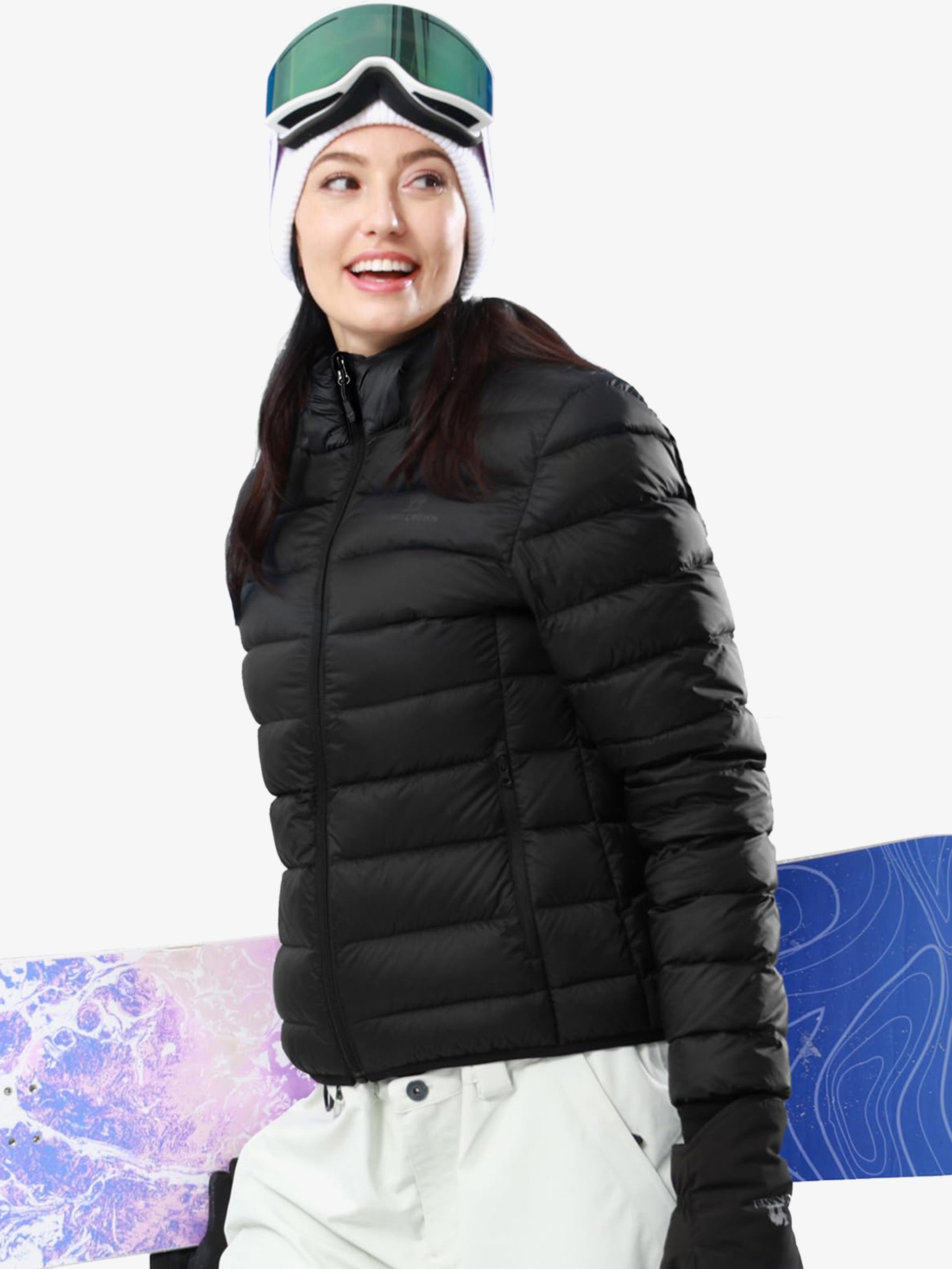 CAMEL Women's Packable Hooded Lightweight Down Jacket - Z0W1U7102 -black2