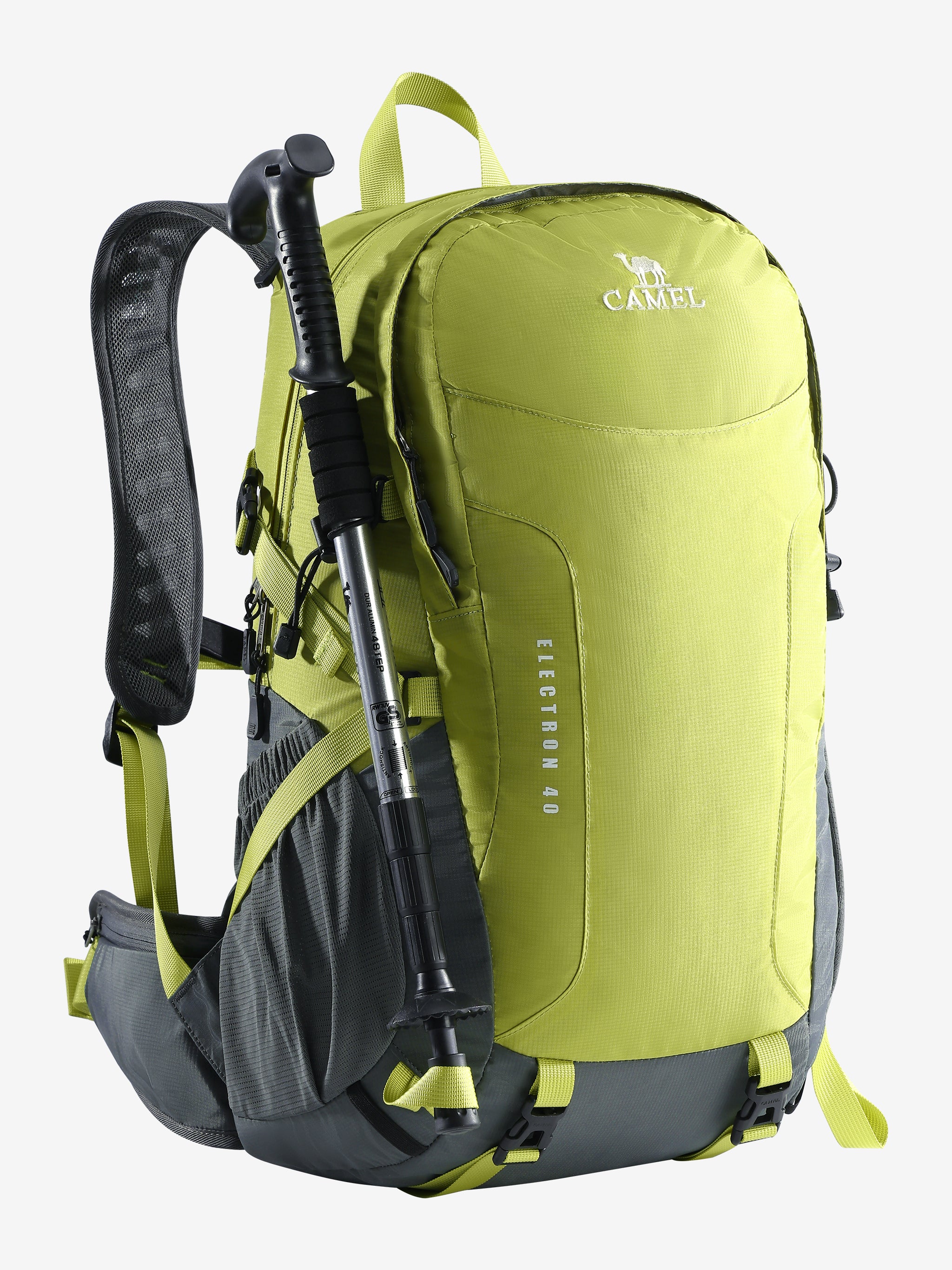 Camel 40L Lightweight Outdoor Backpack in green color, designed for outdoor use with lightweight build and stable carry