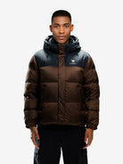 Front view of Camel Cordura® Paneled Puffer Down Jacket, 220g goose down, waterproof shell, heat-reflective lining for warmth