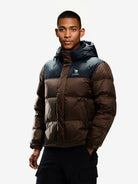 Side view of Camel Cordura® Paneled Puffer Down Jacket, 220g goose down, waterproof shell, heat-reflective lining for warmth