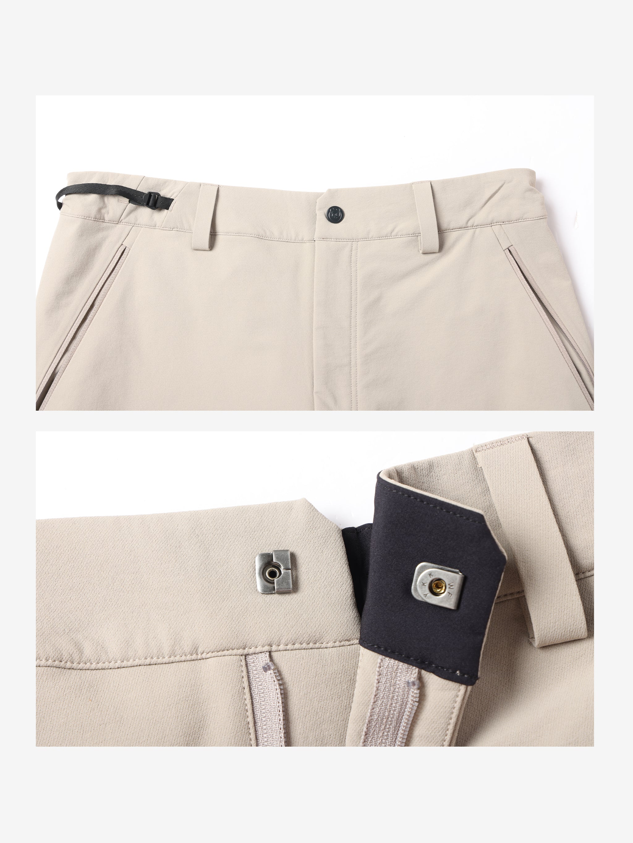 Details of Camel Cordura® Softshell Pants, built for outdoor with water resistant softshell fabric and stretch fit