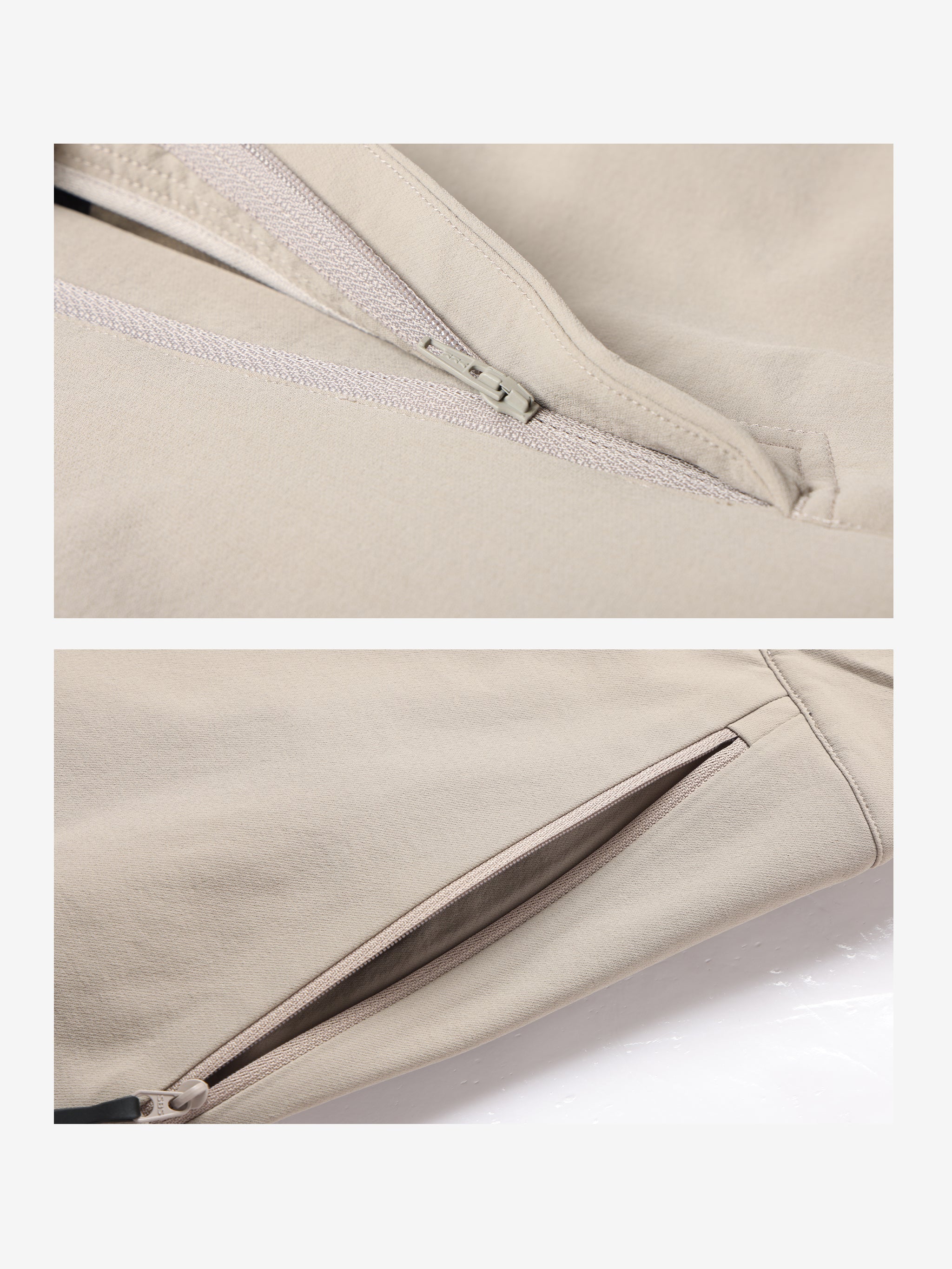 Details of Camel Cordura® Softshell Pants, built for travek with water resistant softshell fabric and stretch fit