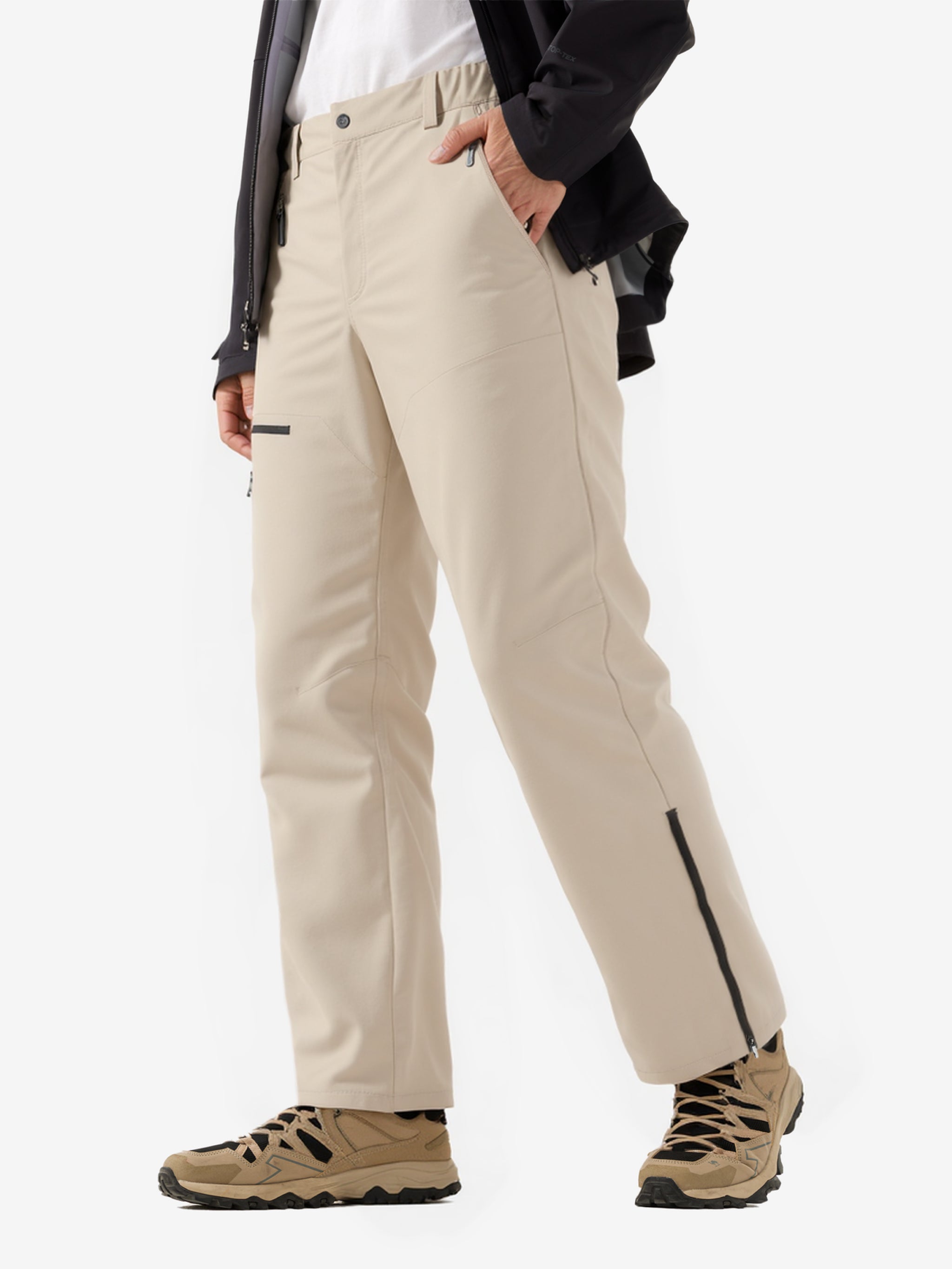 Front view of Camel Cordura® Softshell Pants, built for hiking with water resistant softshell fabric and stretch fit