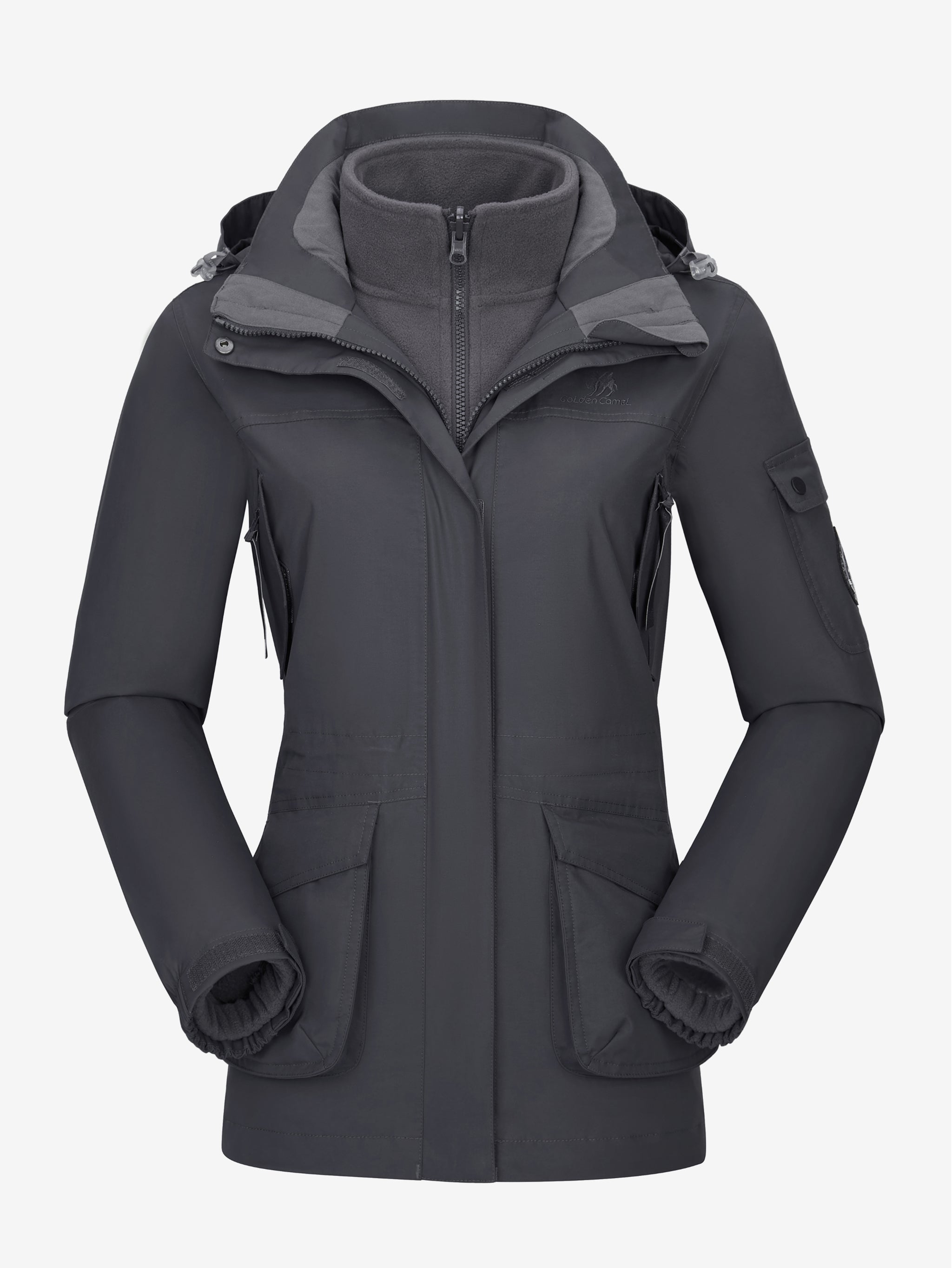 Camel Crown Women’s Arctic Sentinel Pro 3-in-1 Fleece Jacket in drak gray color, Waterproof, keep warm for women's hiking