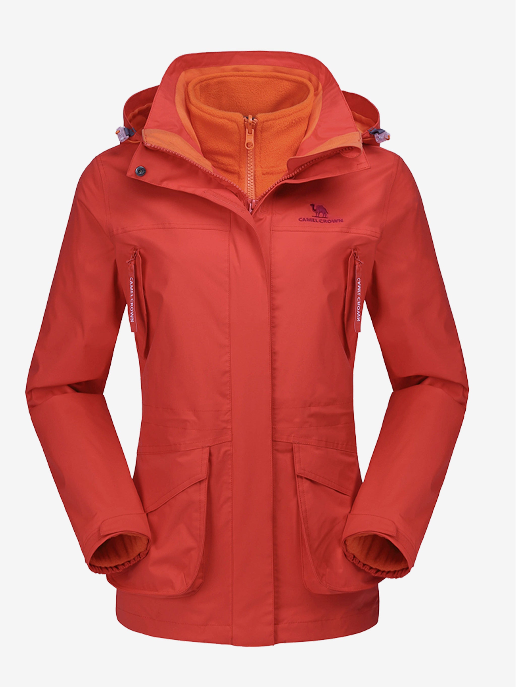 Camel Crown Women’s Arctic Sentinel Pro 3-in-1 Fleece Jacket in orange color, Waterproof, keep warm for women's hiking