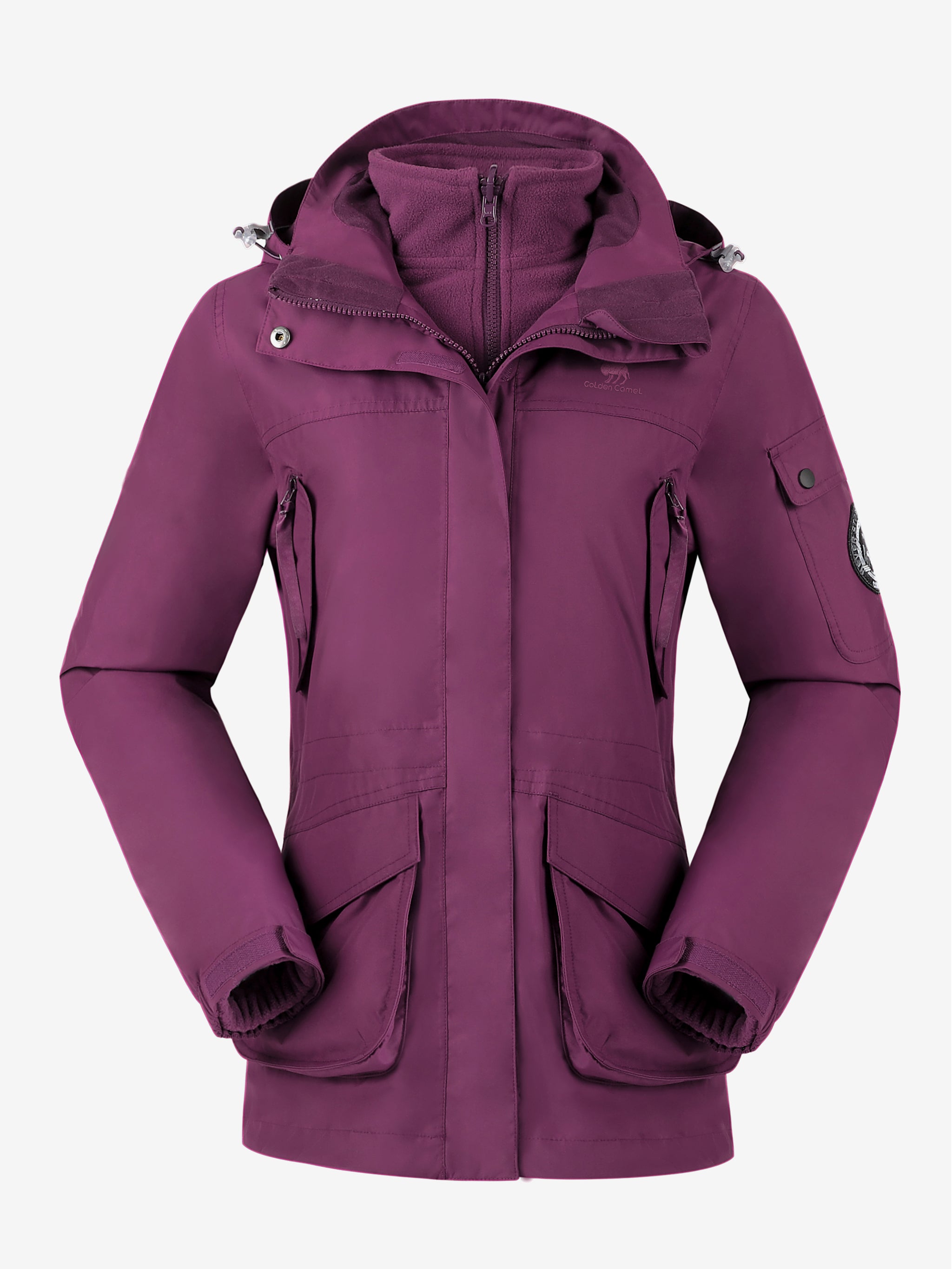 Camel Crown Women’s Arctic Sentinel Pro 3-in-1 Fleece Jacket in purple color, Waterproof, keep warm for women's hiking