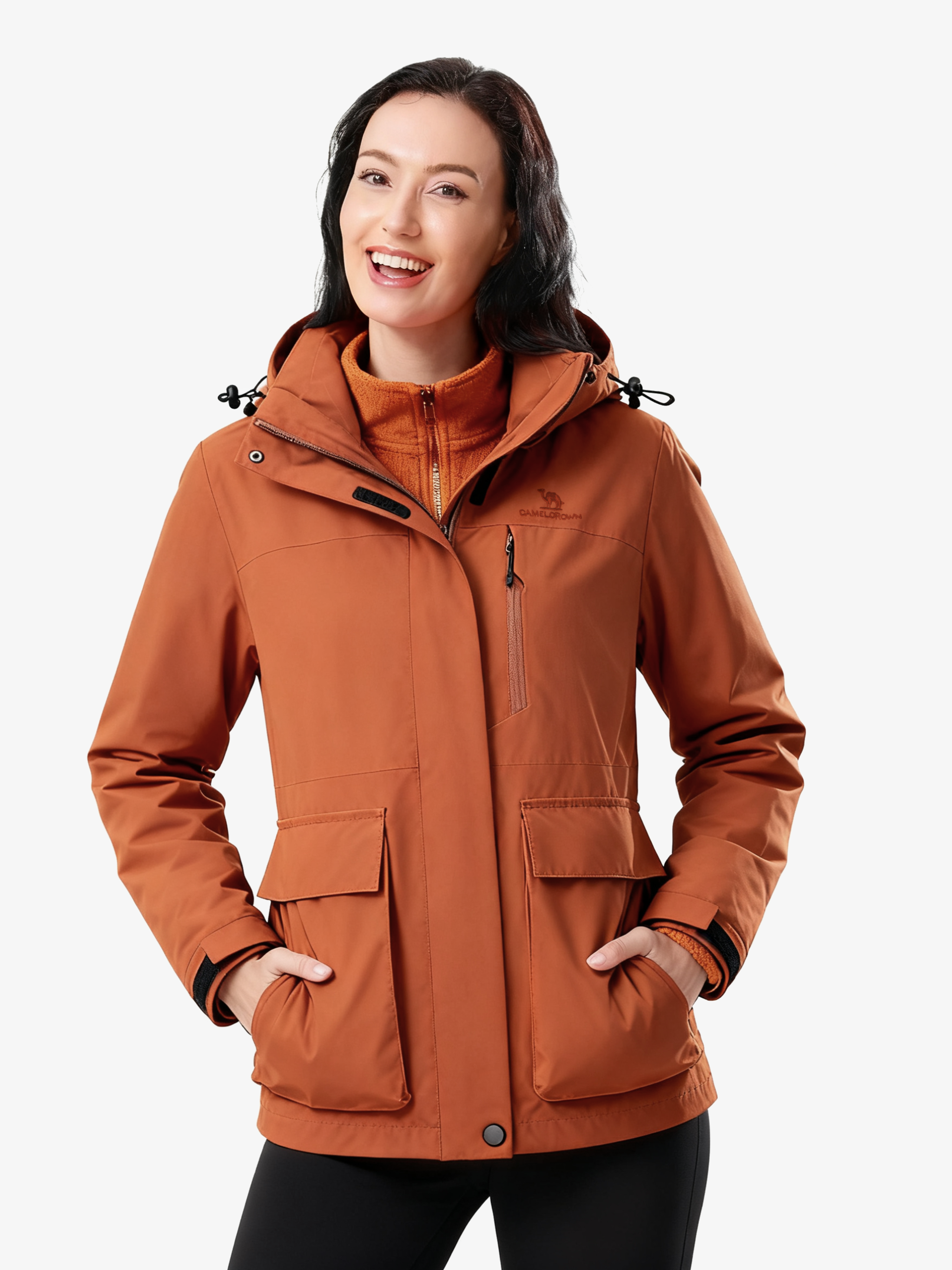 Front view of Camel Crown Women’s Arctic Sentinel 3-in-1 Jacket Multi Pockets, warm fleece, adjustable fit outdoor design