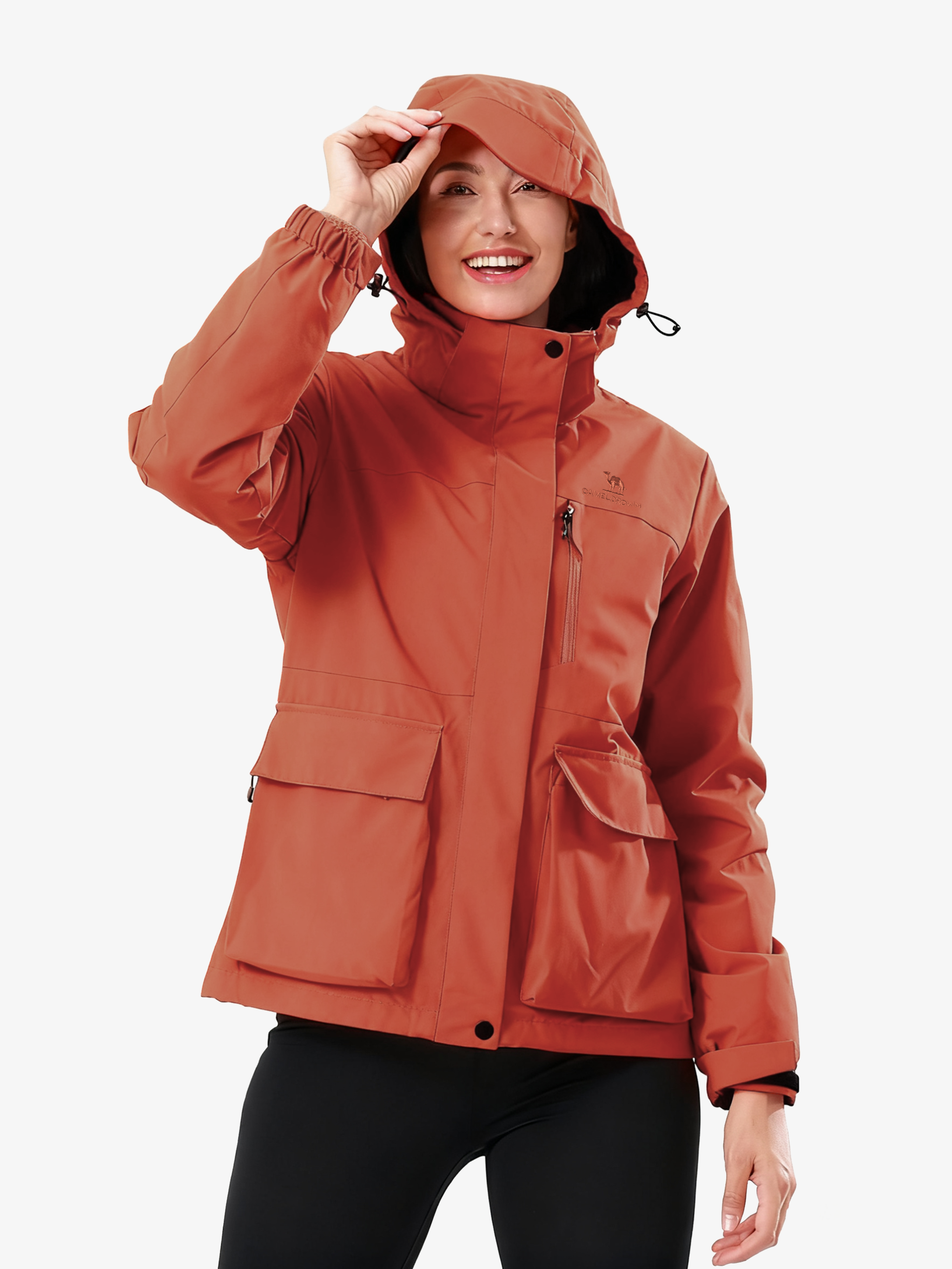 The hood of Camel Crown Women’s Arctic Sentinel 3-in-1 Jacket Multi Pockets, warm fleece, adjustable fit outdoor design