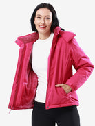 Side view of Camel Crown Women’s Urban Edge Fleece Jacket Detachable Hood, warm fleece lining, windproof coverage.