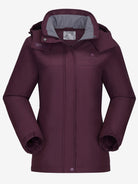 Camel Crown Women’s Urban Edge Fleece Jacket Detachable Hood in color wine red, warm fleece lining, windproof coverage.
