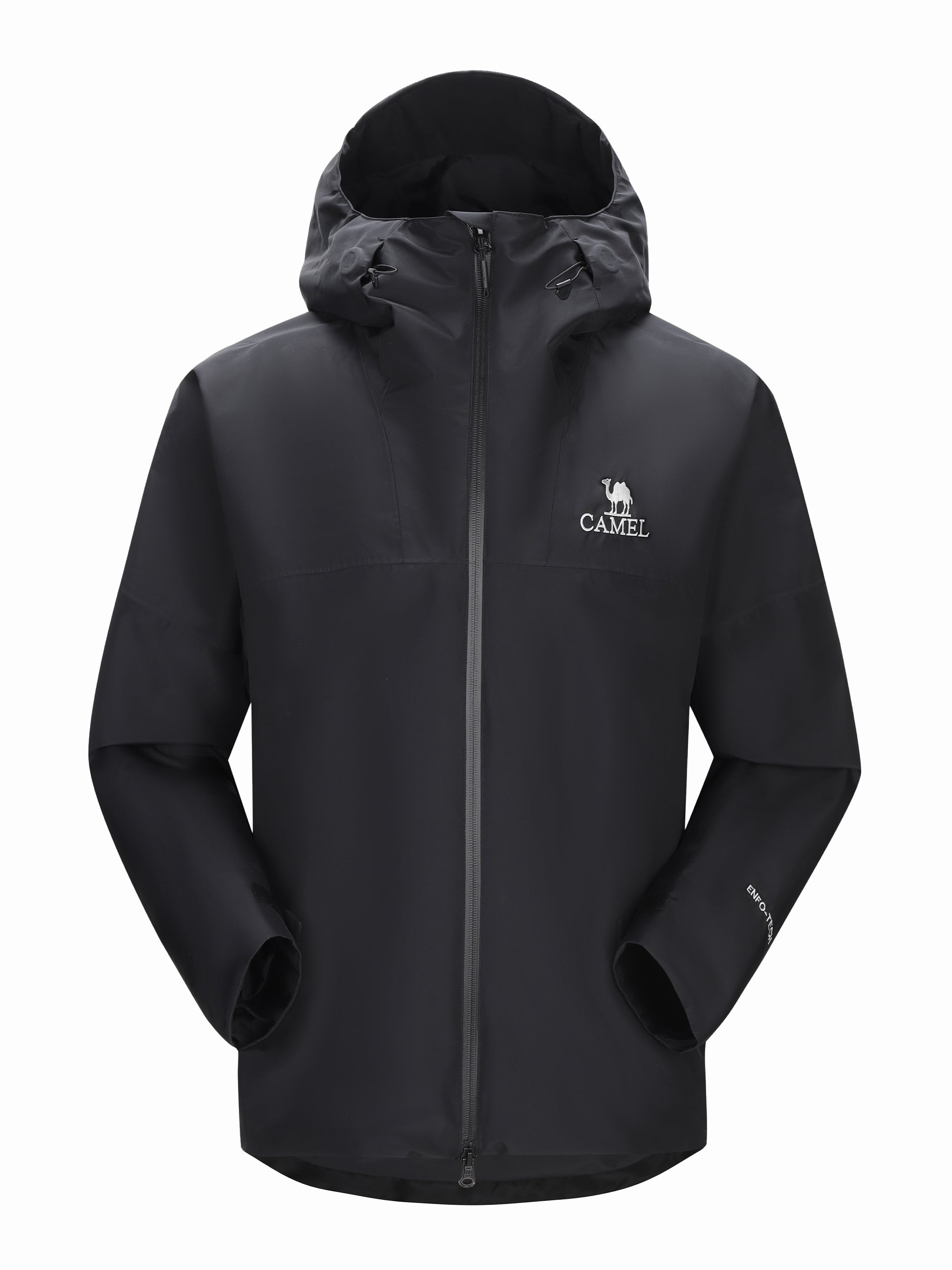 Camel Interstellar Traverse Lightweight Shell Rain Jacket in black color, with breathable 3D ergonomic cut and rainproof