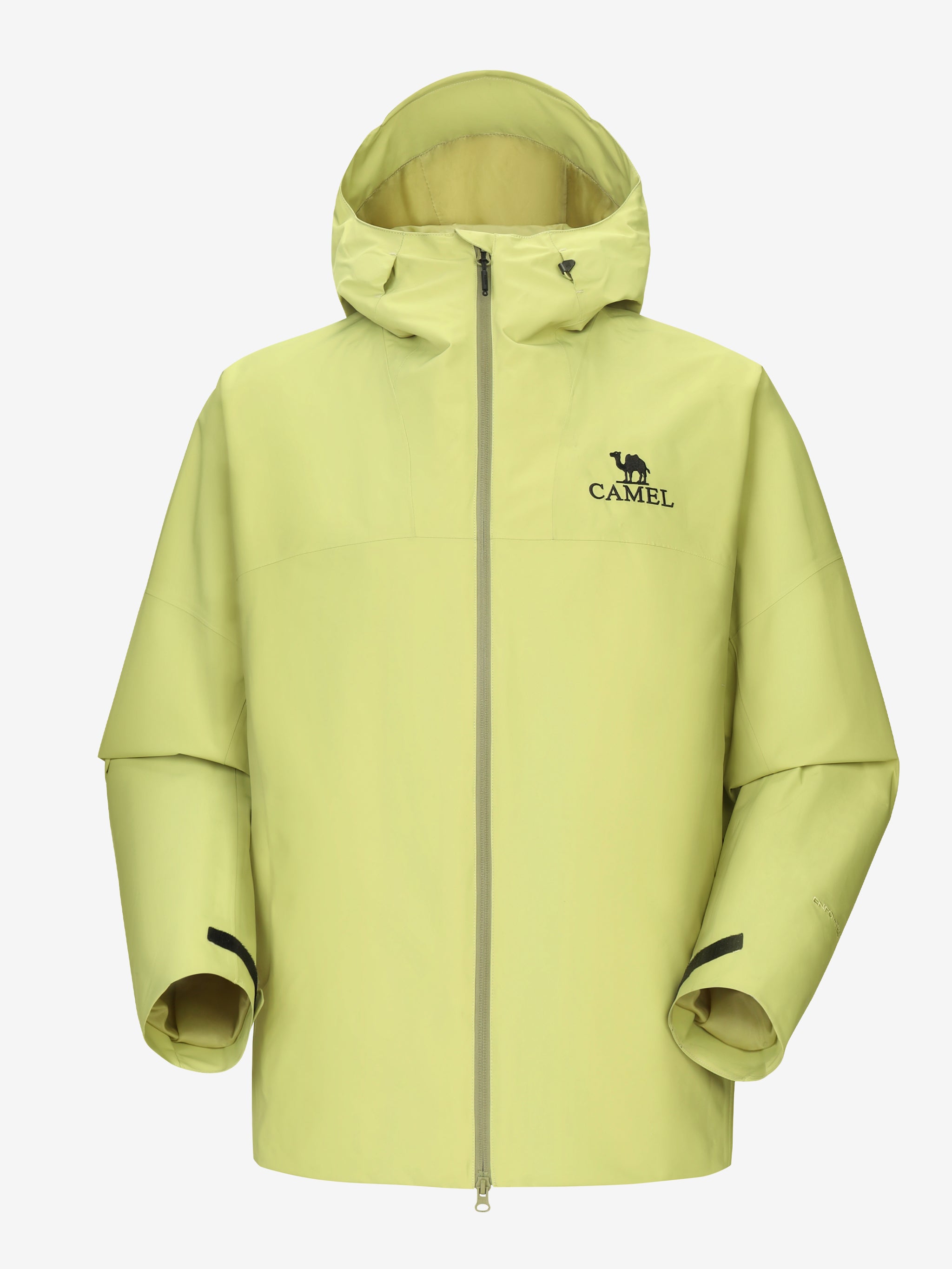 Camel Interstellar Traverse Lightweight Shell Rain Jacket in light green color with breathable 3D ergonomic cut and rainproof