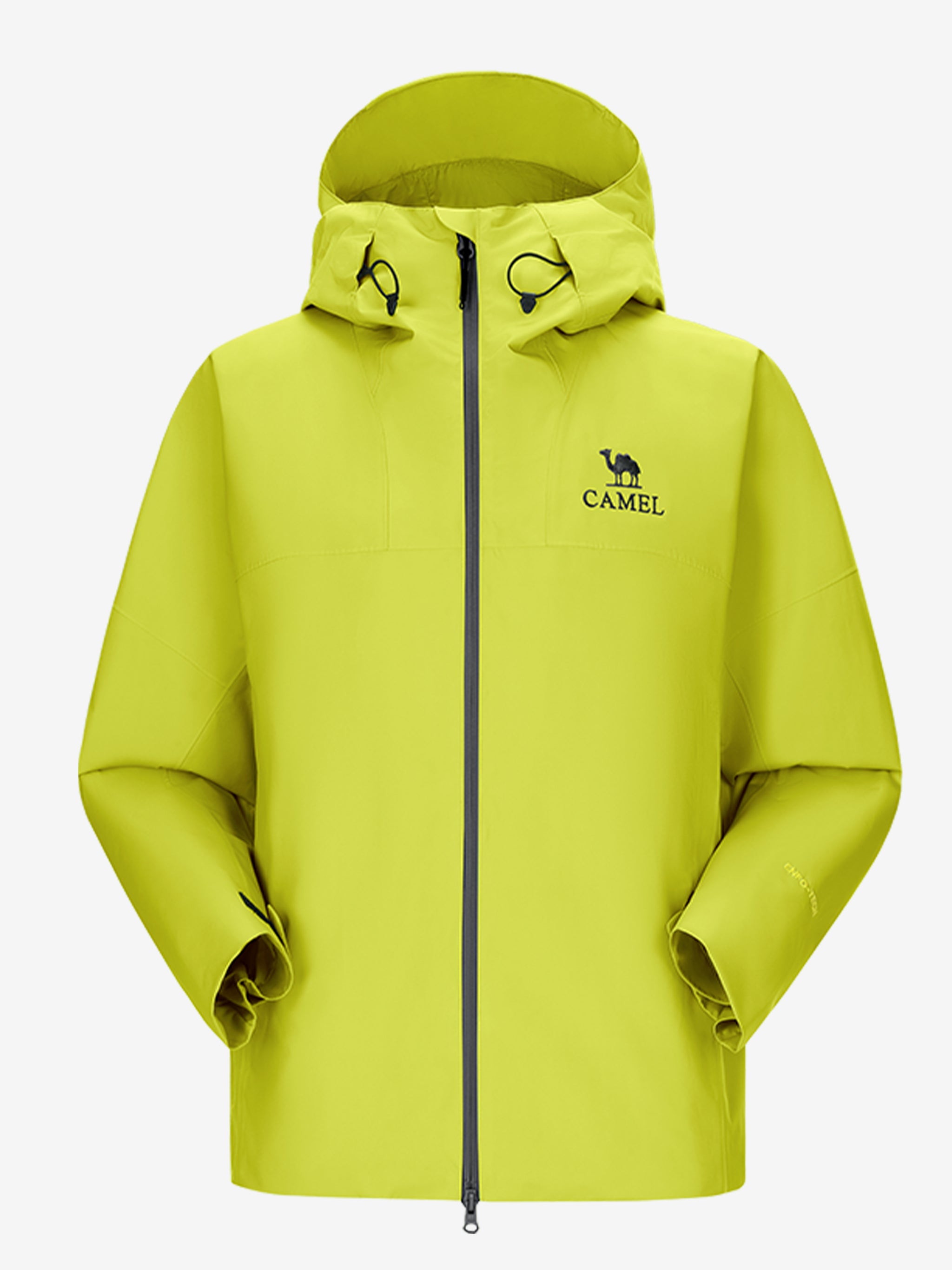 Camel Interstellar Traverse Lightweight Shell Rain Jacket in yellow color, with breathable 3D ergonomic cut and rainproof