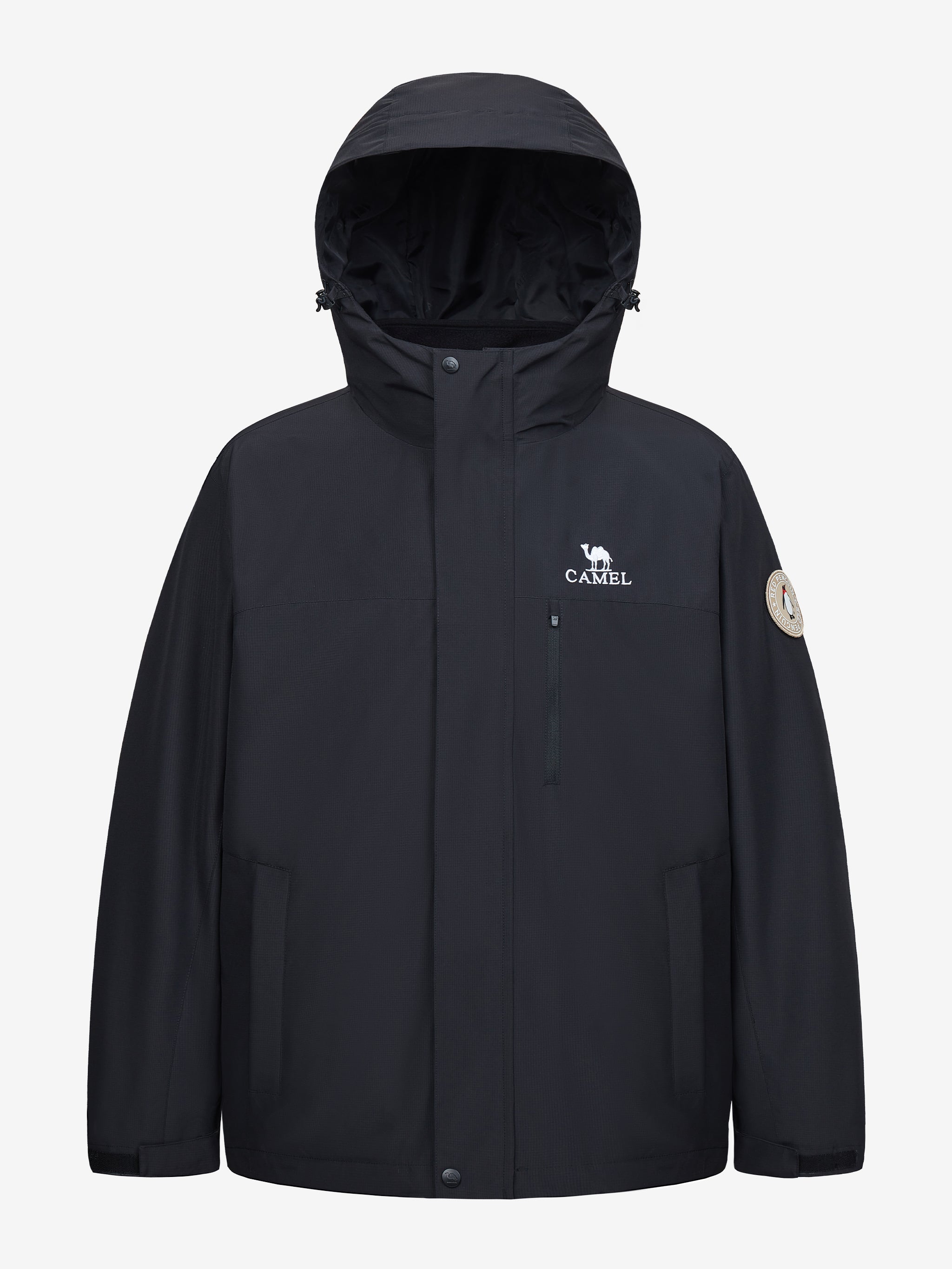 Camel Men’s Arctic Sentinel 3-in-1 Jacket Chest Pocket in color black, waterproof, breathable, thermal outdoor performance.