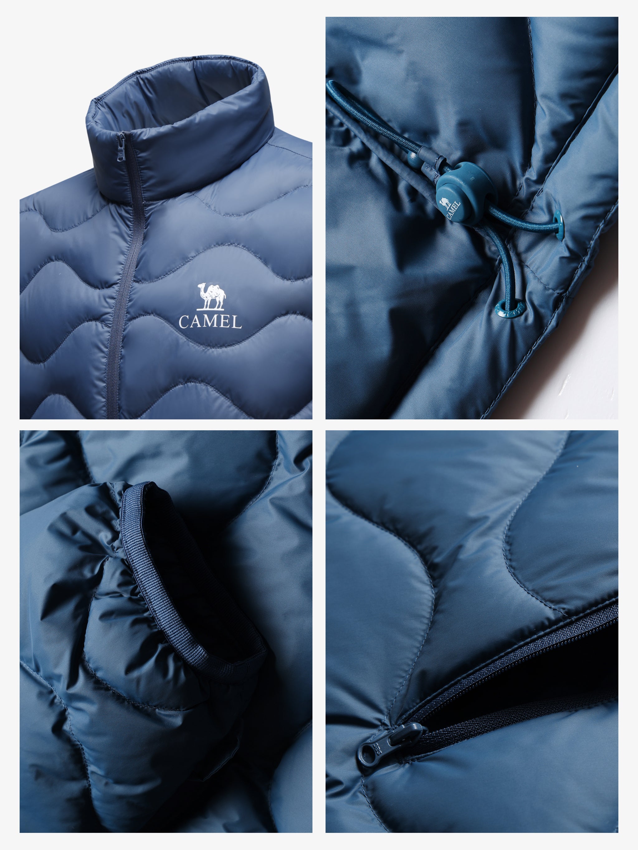 Details of Camel Men's Lite RDS Down Jacket, warm lightweight down jacket with RDS duck down for city and outdoor wear