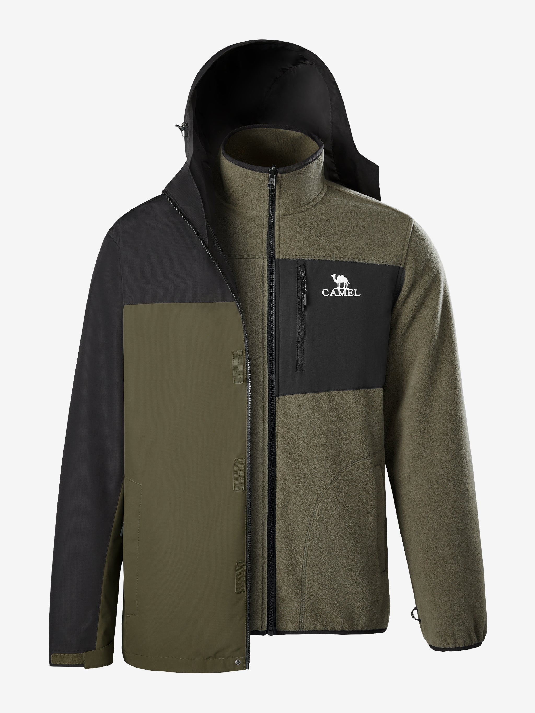 The liner of Camel Men’s Arctic Sentinel Paneled 3-in-1 Jacket delivering waterproof, breathable, thermal performance.