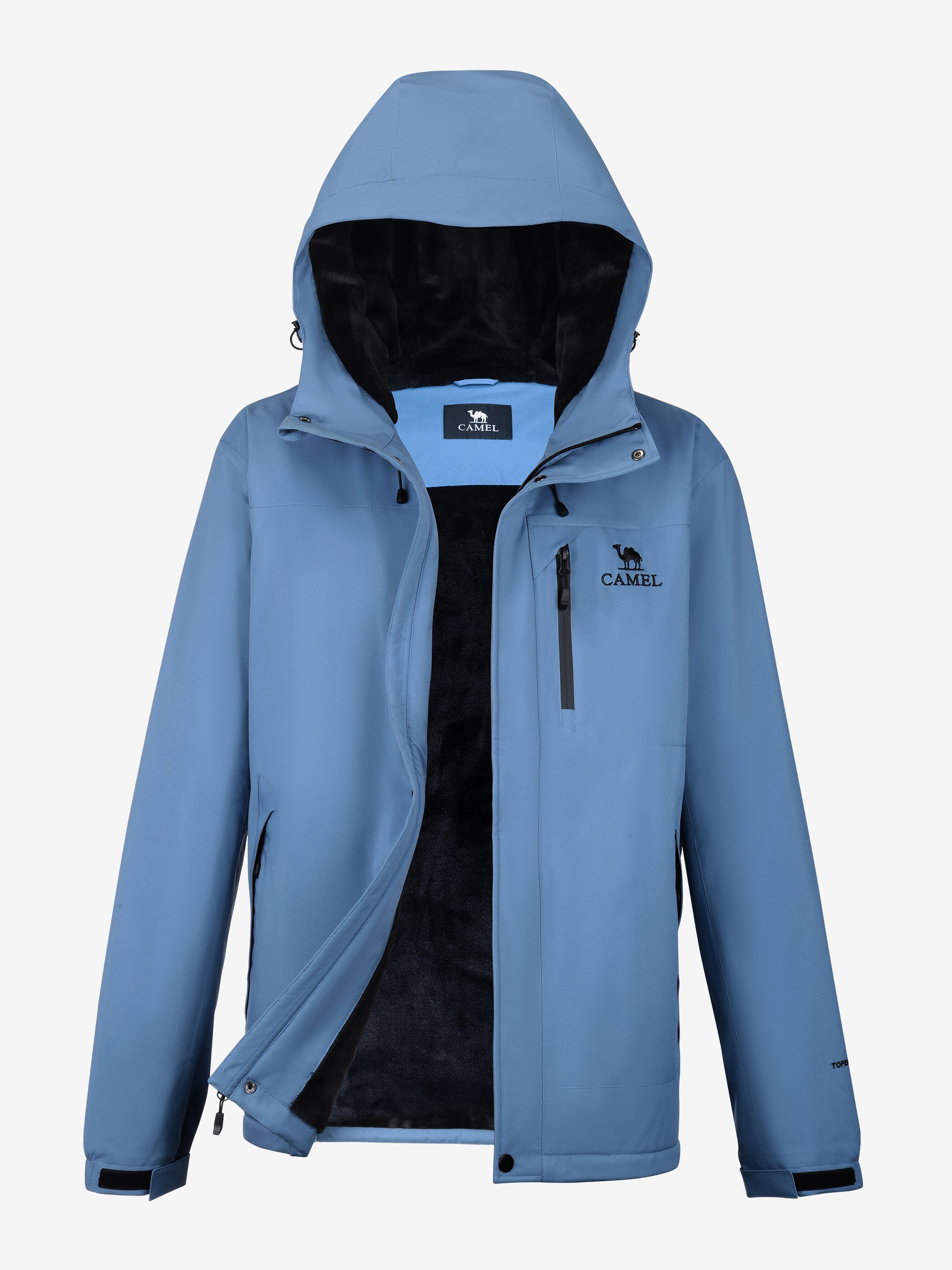 Camel Men’s Urban Edge TOPEAK-TEX® Insulated Jacket in blue color, wool lining, and rugged build for winter adventures.