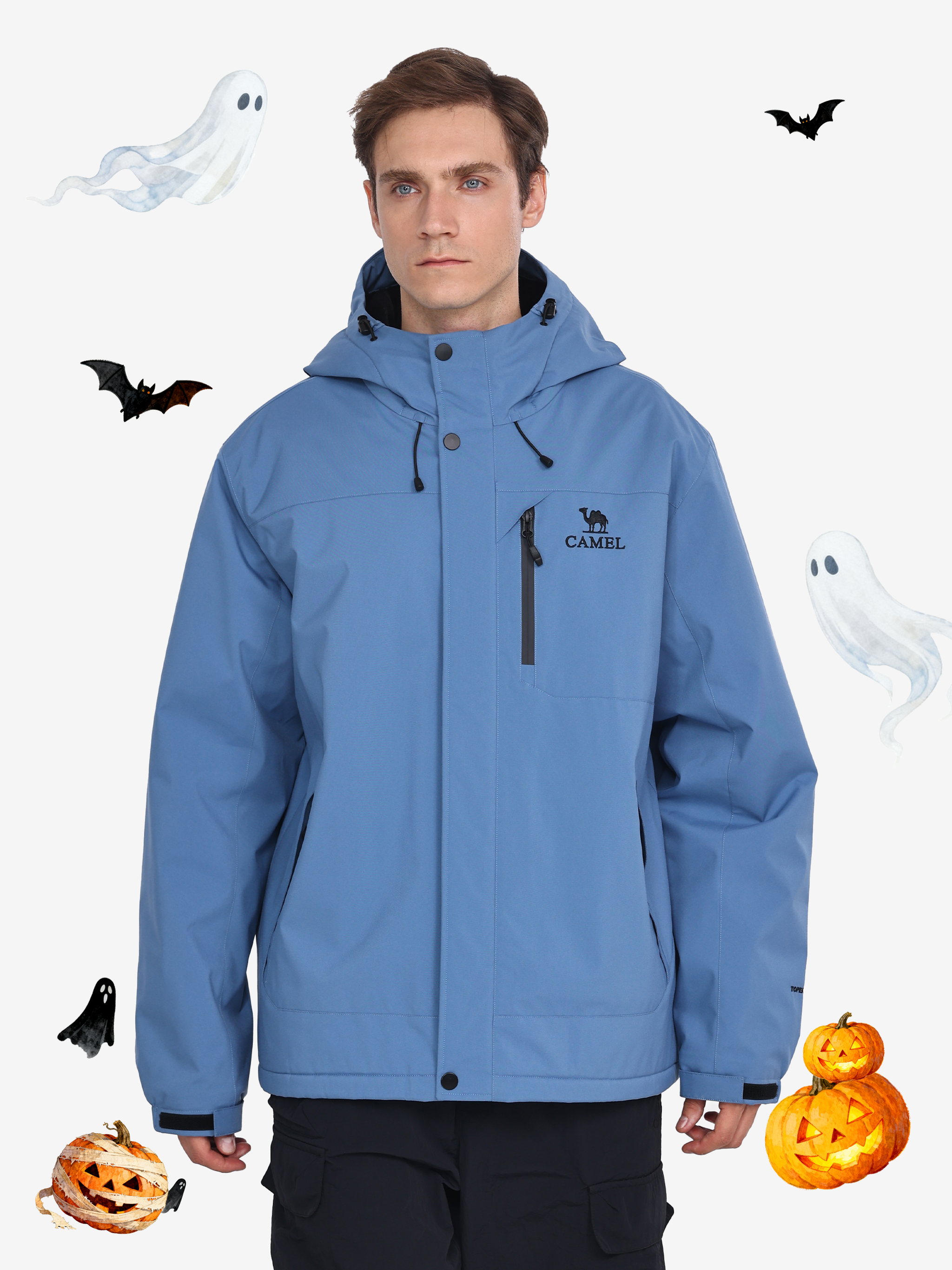 Front view of Camel Men’s Urban Edge TOPEAK-TEX® Insulated Jacket, wool lining, and rugged build for winter adventures.