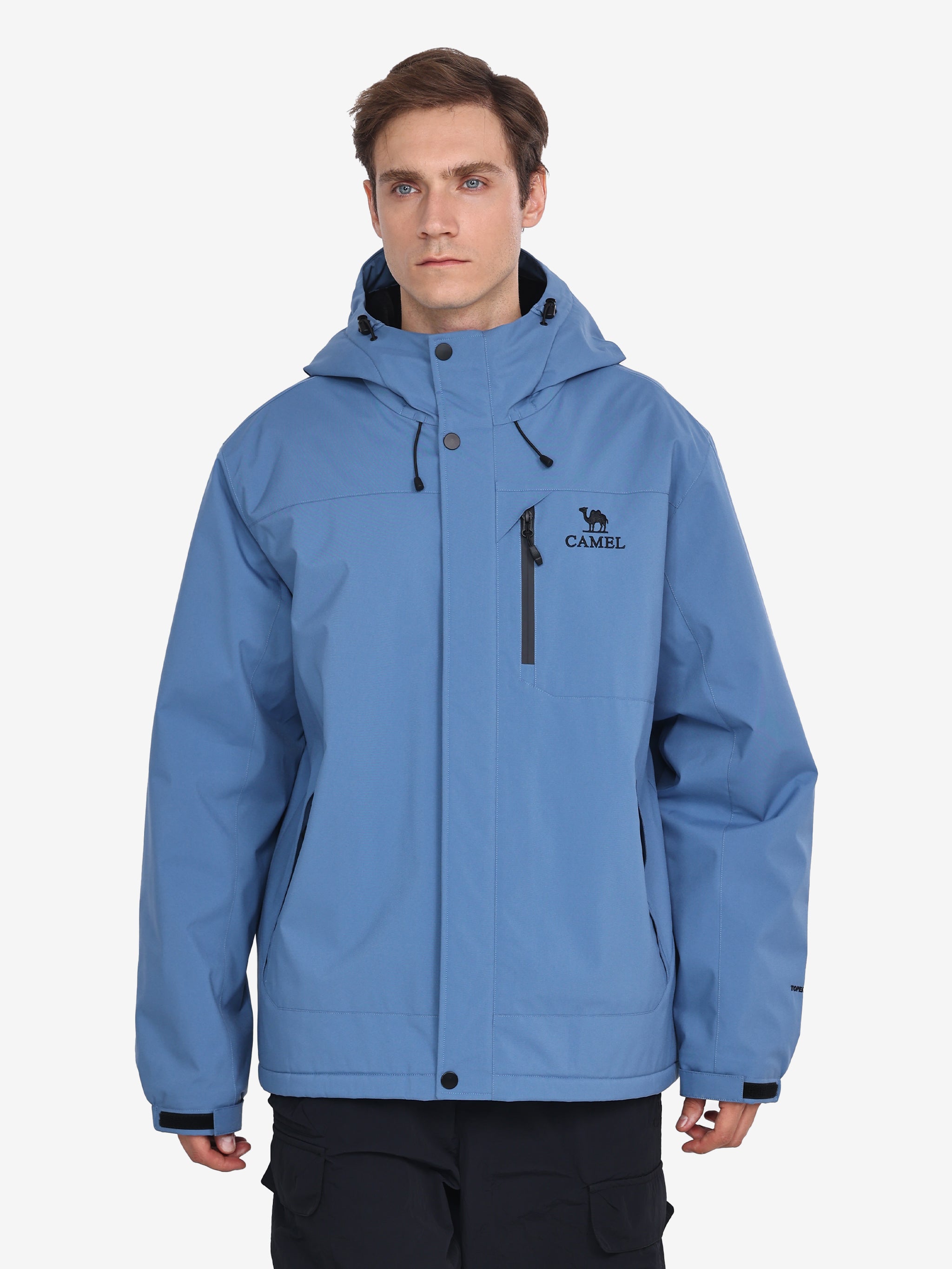 Front view of Camel Men’s Urban Edge TOPEAK-TEX® Insulated Jacket, wool lining, and rugged build for winter adventures.