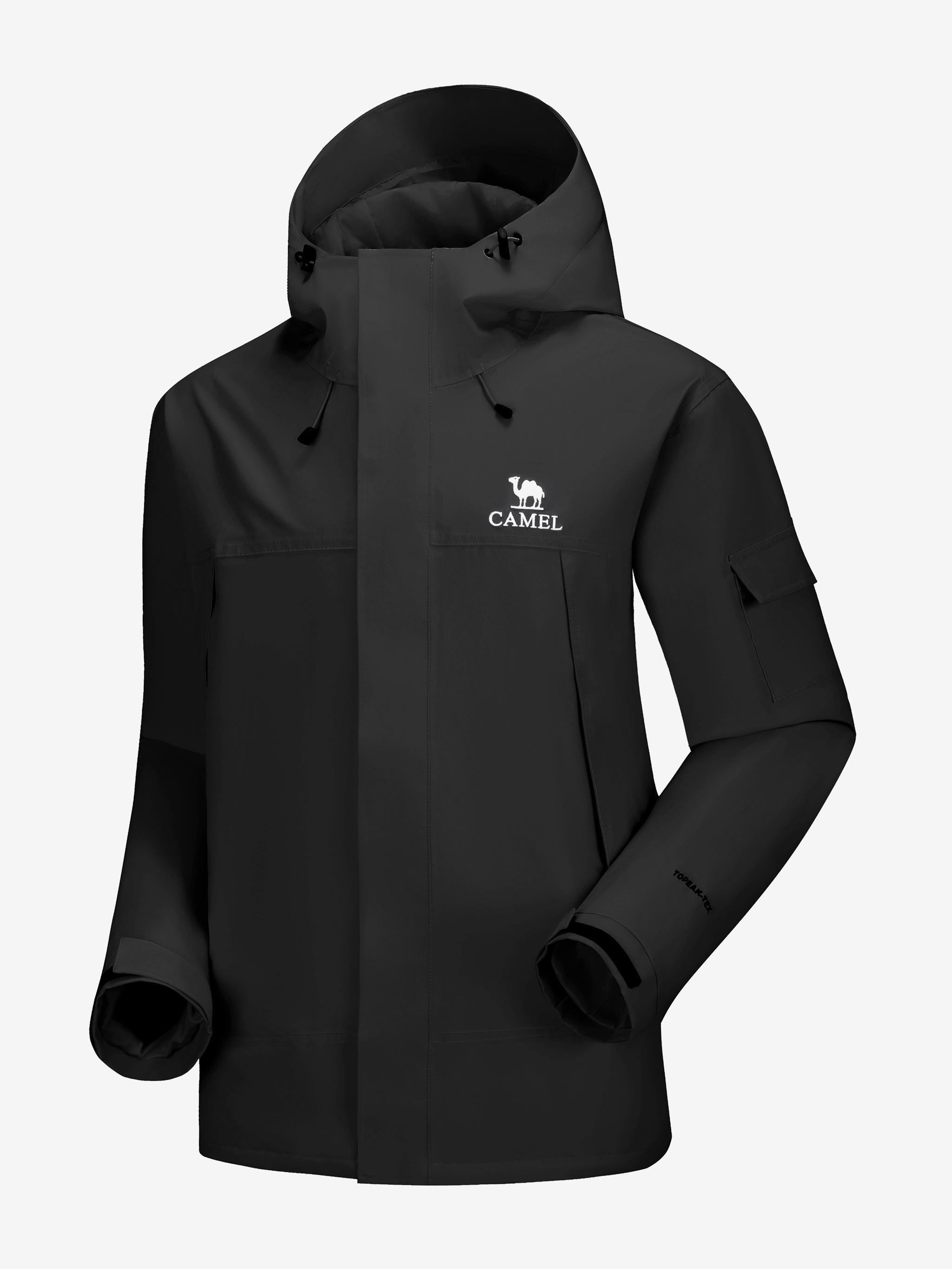 Camel Men’s Interstellar Traverse TOPEAK-TEX® Shell Jacket in black color, waterproof, breathable and windproof for hiking