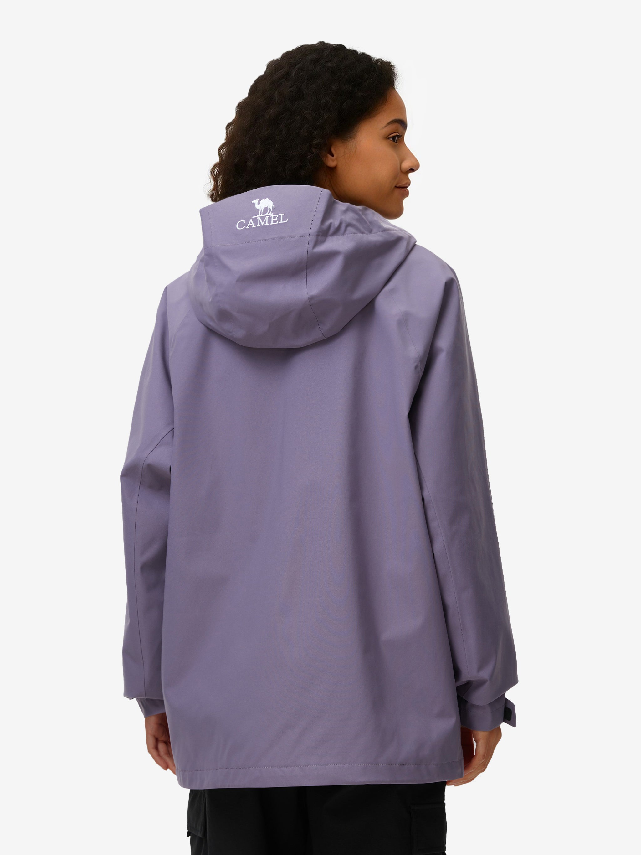 Back view of Camel Interstellar Traverse Shell Jacket,built for rain with breathable fabric and durable outdoor construction