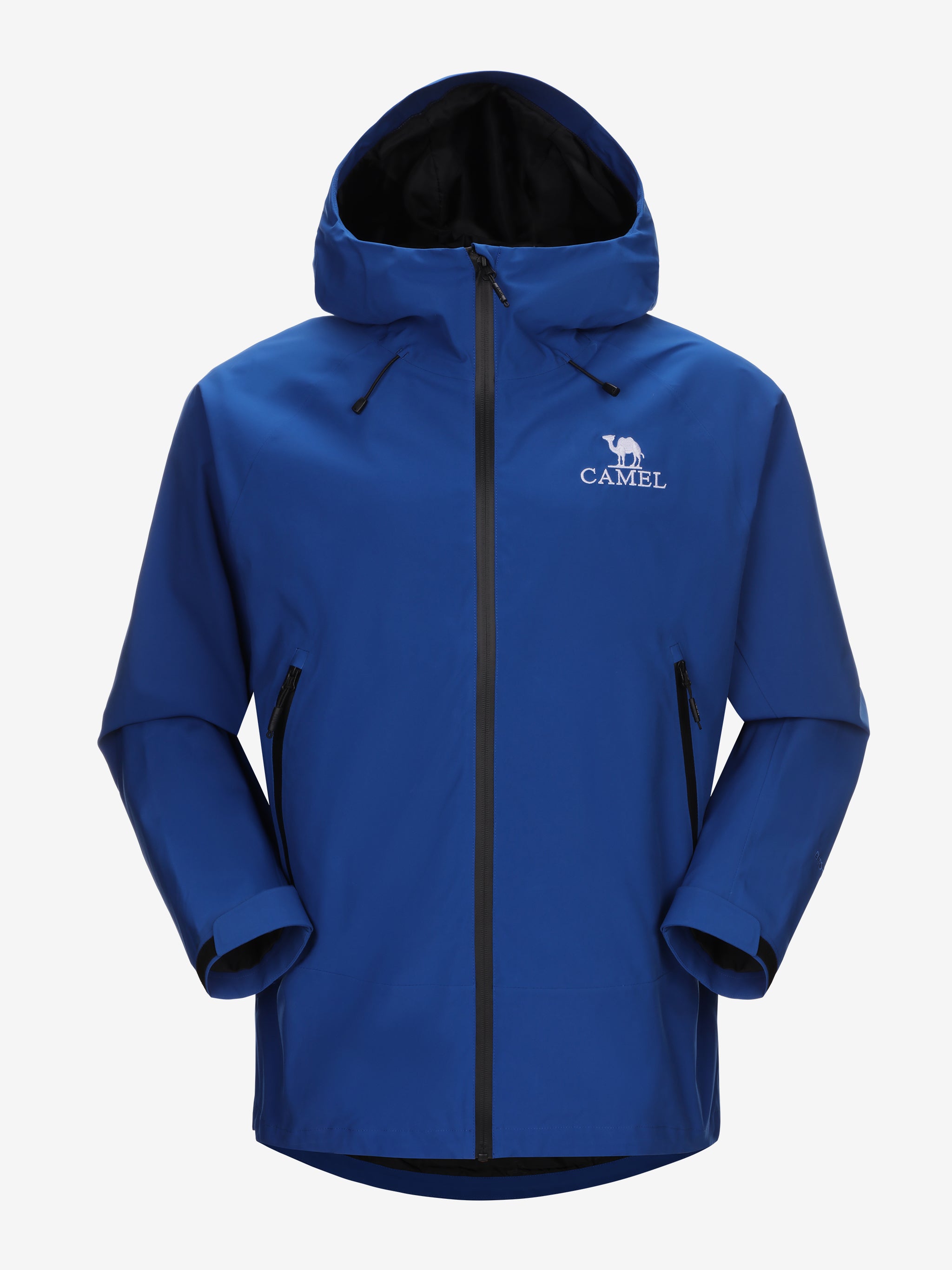 Camel Interstellar Traverse Shell Jacket in blue color, built for rain with breathable fabric and outdoor construction