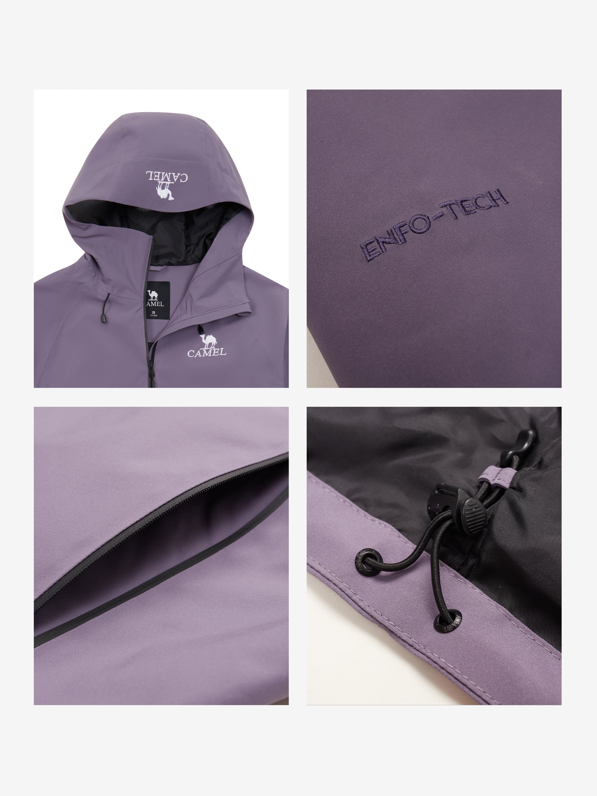 Details of Camel Interstellar Traverse Shell Jacket, built for rain with breathable fabric and durable outdoor construction