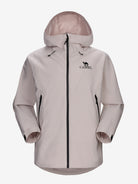 Camel Interstellar Traverse Shell Jacket in ivory color, built for rain with breathable fabric and outdoor construction