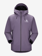 Camel Interstellar Traverse Shell Jacket in purple color, built for rain with breathable fabric and outdoor construction