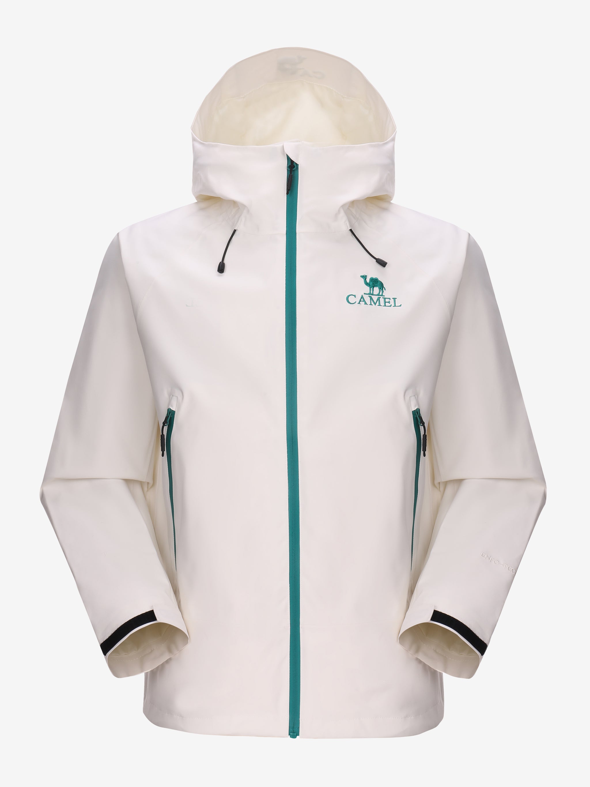 Camel Interstellar Traverse Shell Jacket in white color, built for rain with breathable fabric and outdoor construction