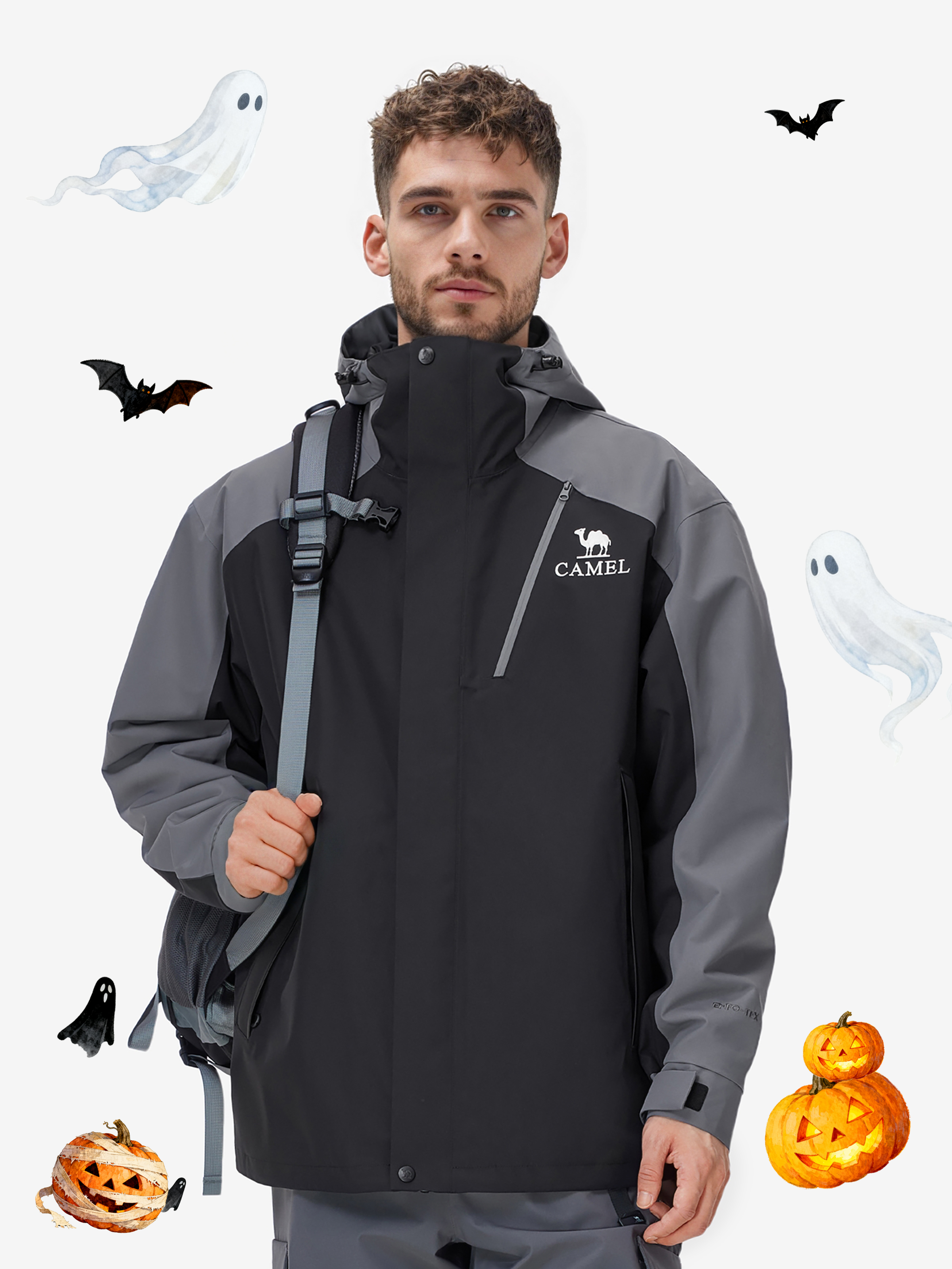 Front view of Camel Arctic Sentinel Elite 3-in-1 Jacket, extreme waterproof shell, eco Sorona® fleece liner for outdoors