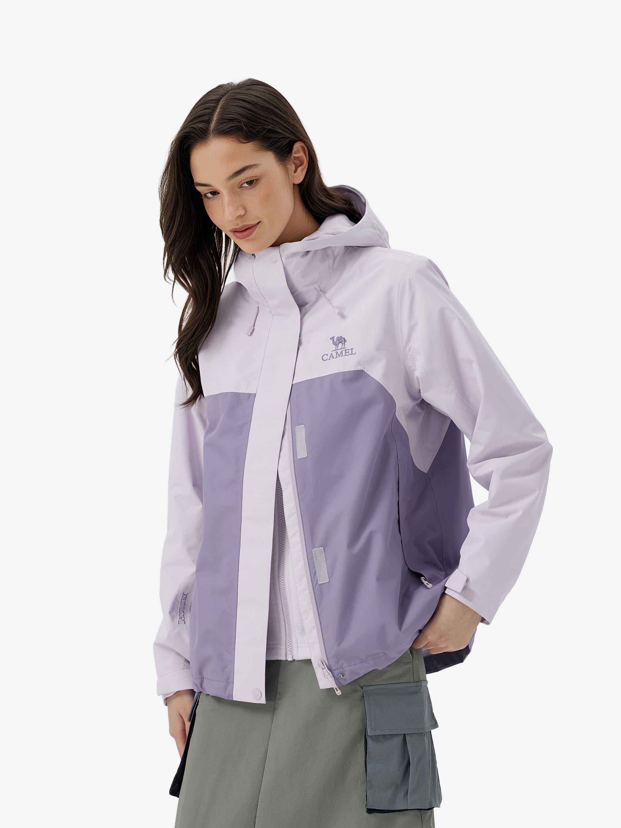 Side view of Camel Women’s Arctic Sentinel Elite Toray Dermizax® 3-in-1 Jacket featuring waterproof shell and thermal fleece