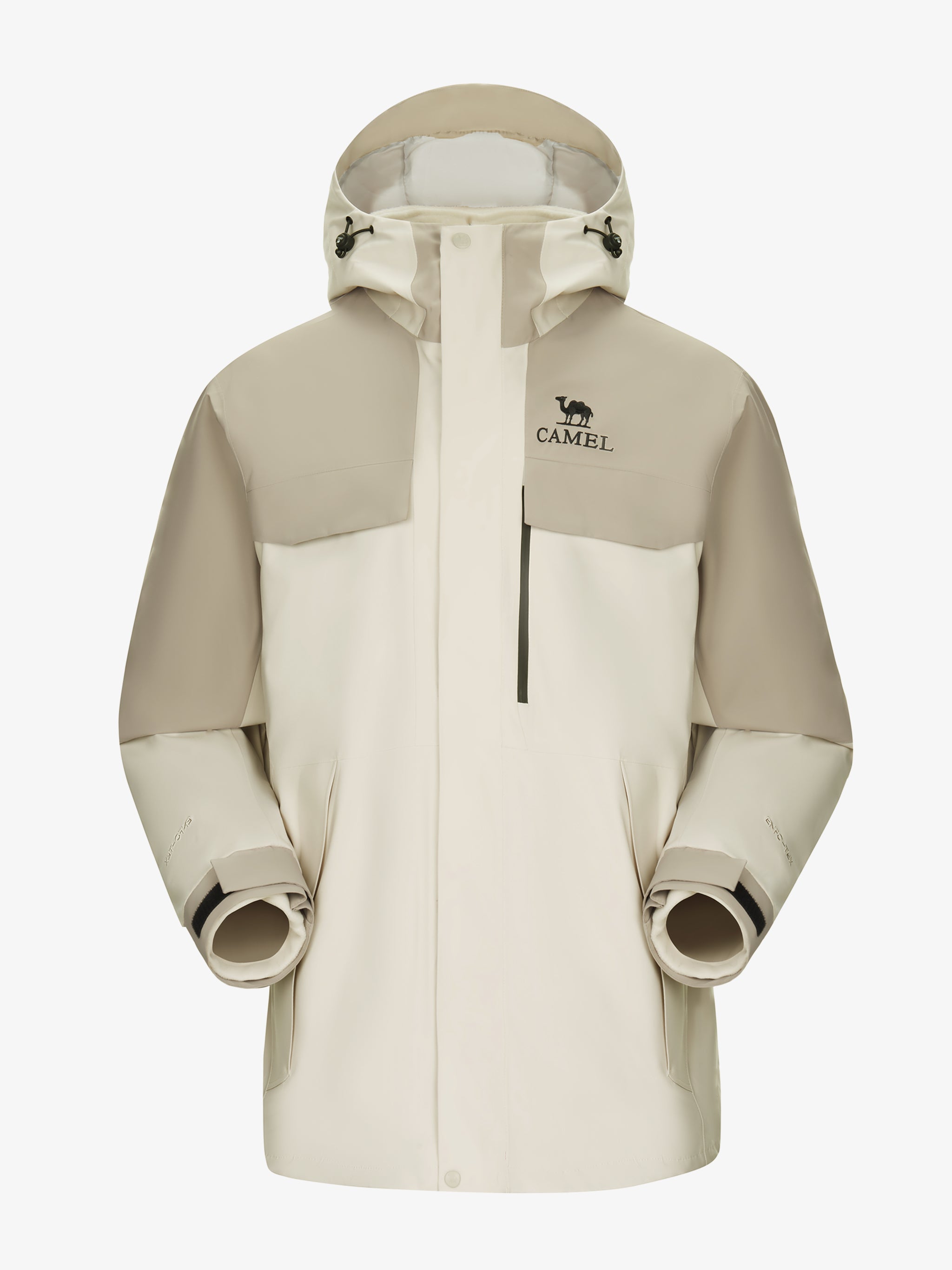 Camel Women’s Arctic Sentinel Paneled 3-in-1 Jacket in ivory and gray, built with waterproof outer shell and warm liner