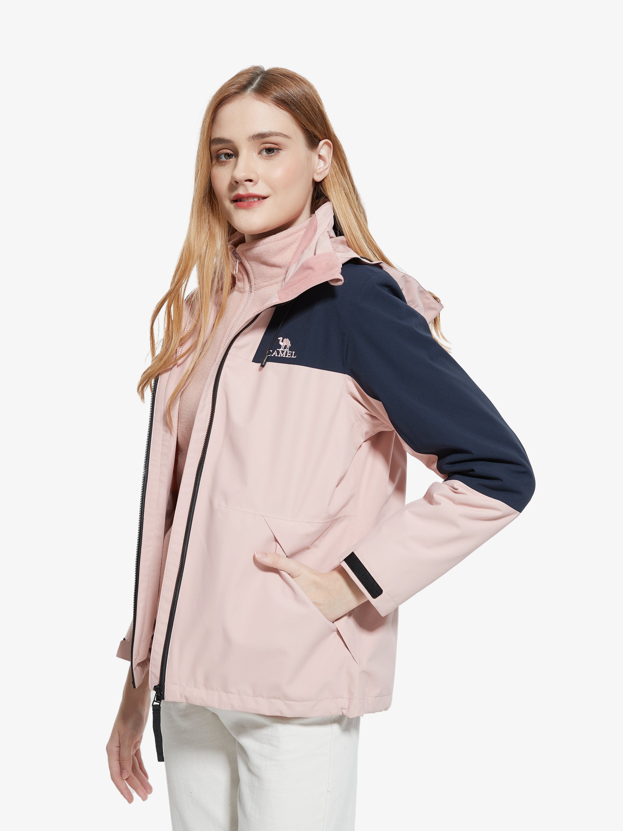 Front view of Camel Women’s Arctic Sentinel Paneled 3-in-1 Jacket windproof breathable insulated for hiking and daily wear