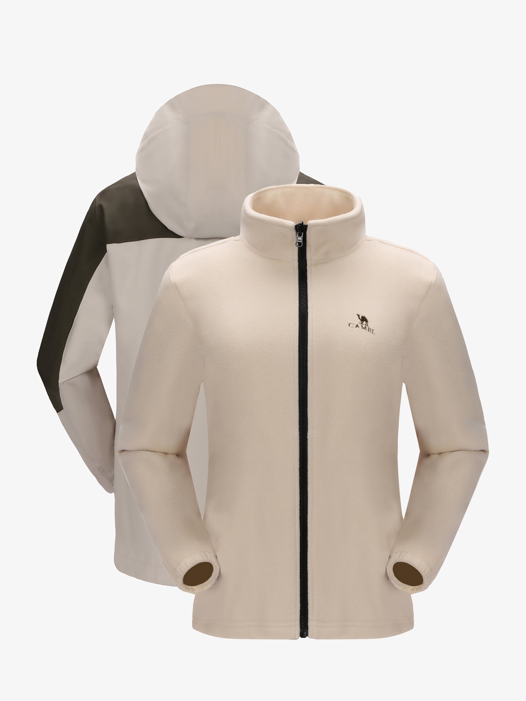 Khaki liner of Camel Women’s Arctic Sentinel Paneled 3-in-1 Jacket, windproof breathable insulated for hiking and daily wear